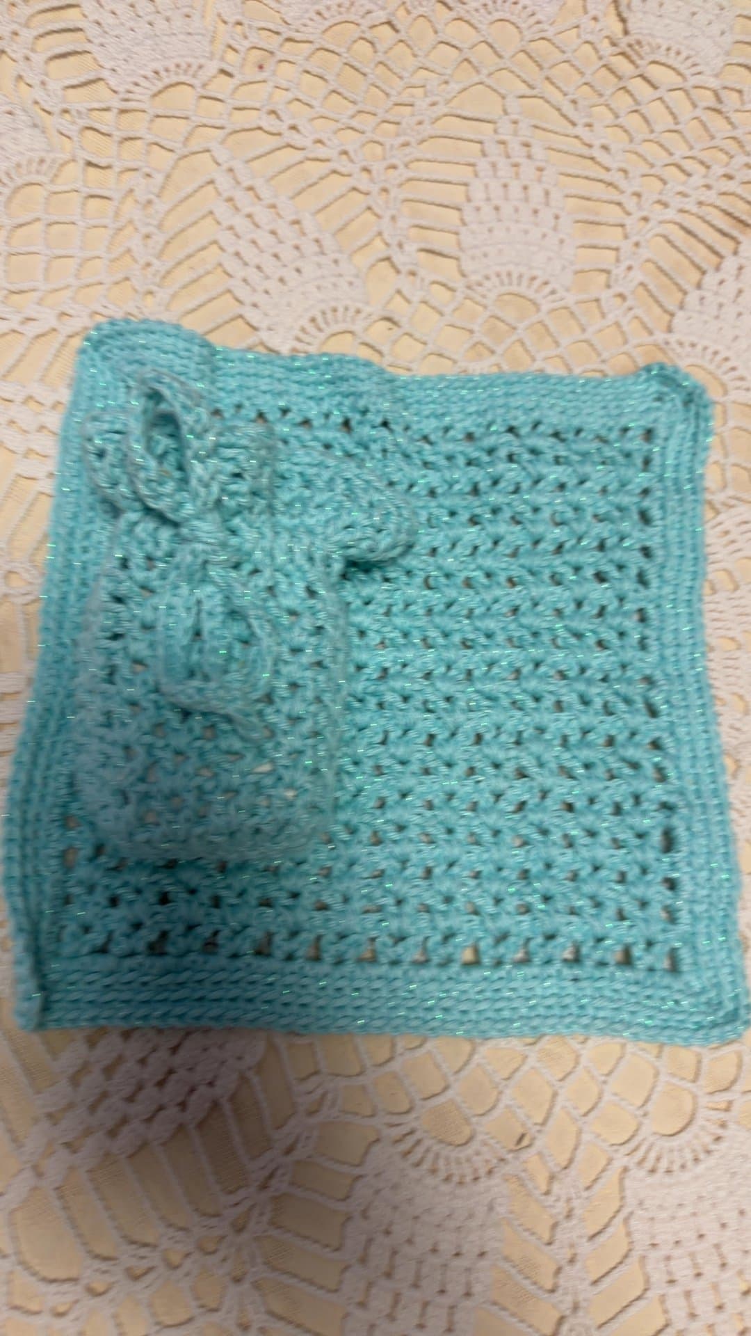 Handmade Crocheted Soap Saver Pouch and Washcloth Set