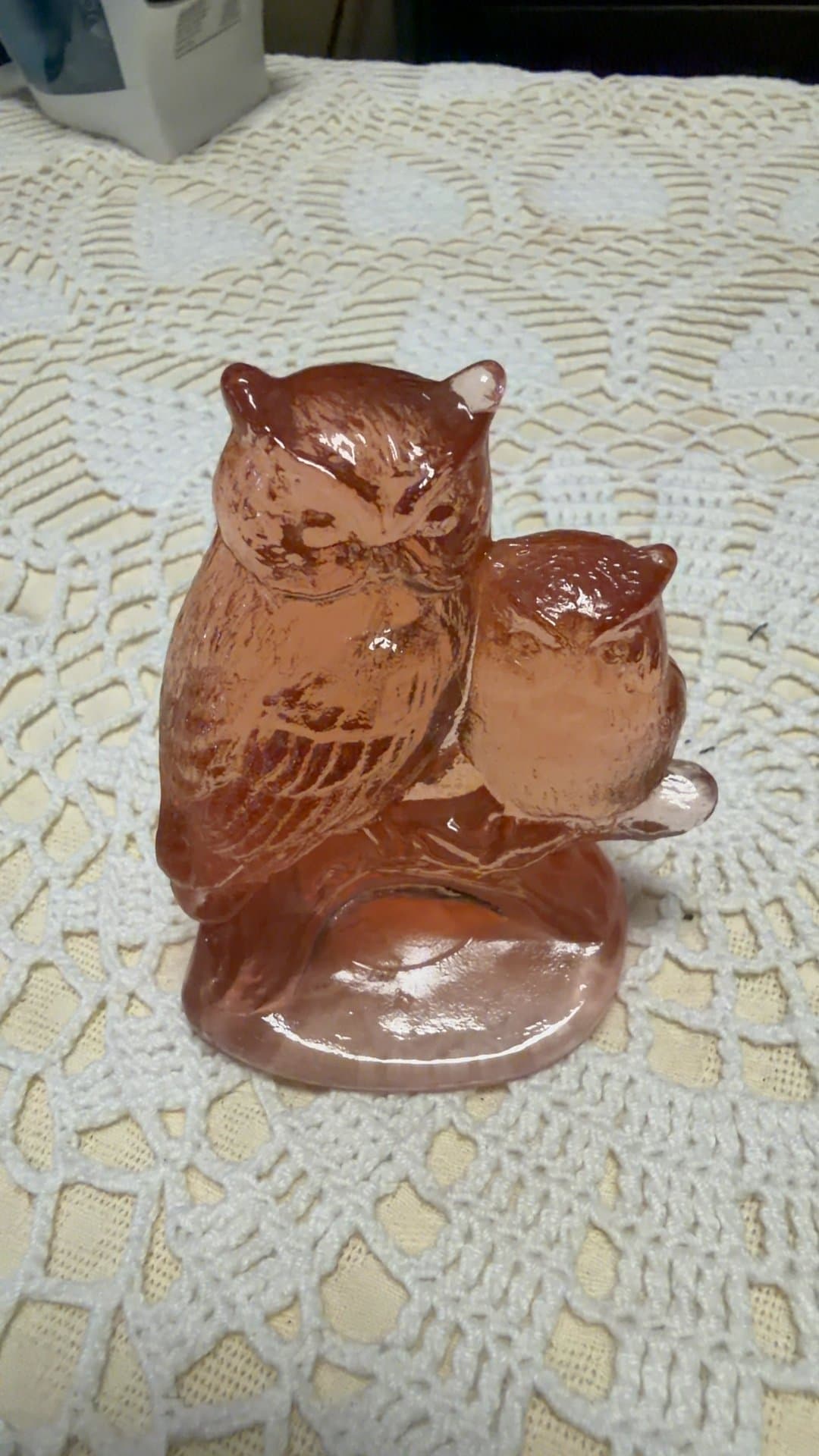 Pink Glass Double Owl Figurine