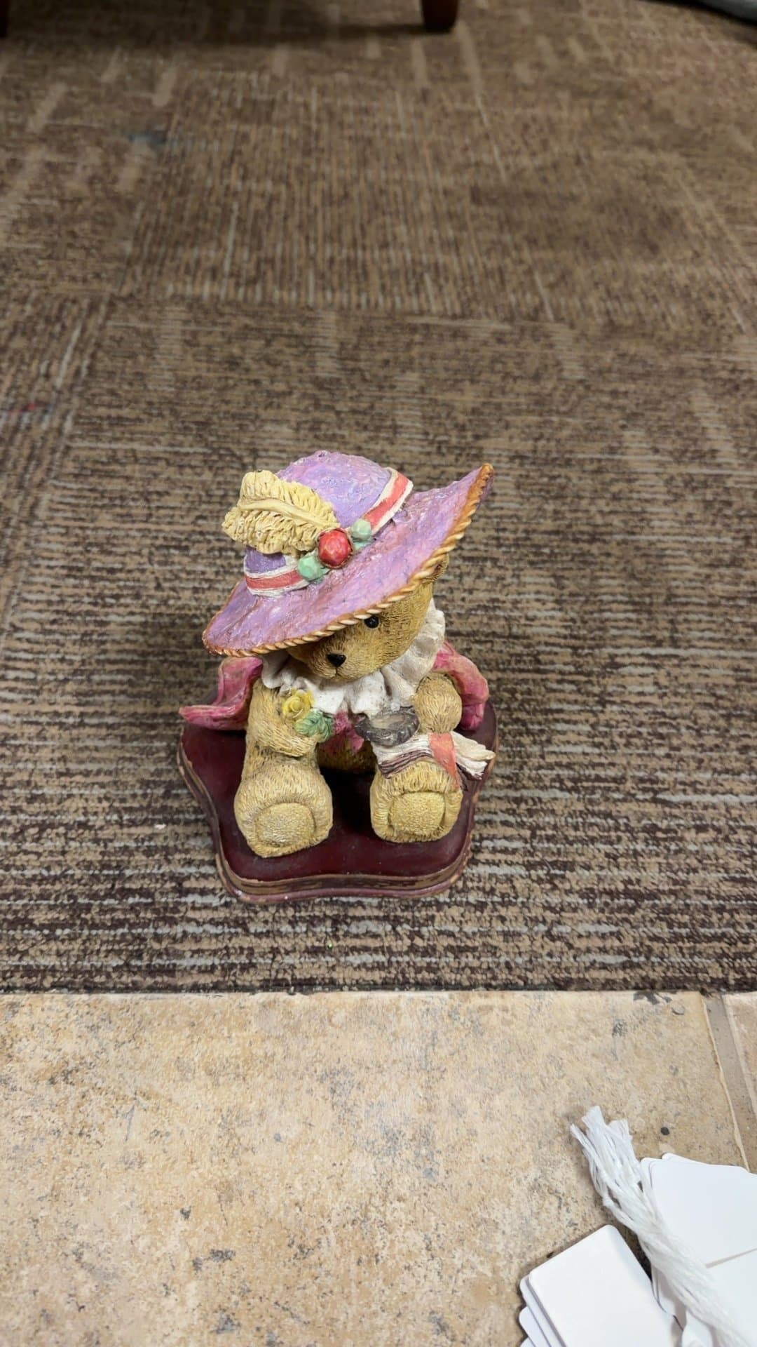 Decorative Bear Figurine with Purple Hat - Image 1