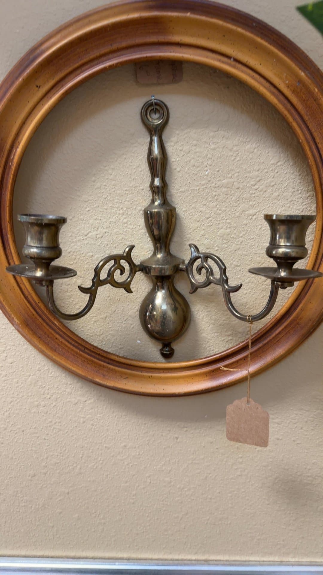 Antique Brass Wall Sconce with Wooden Frame - Image 1