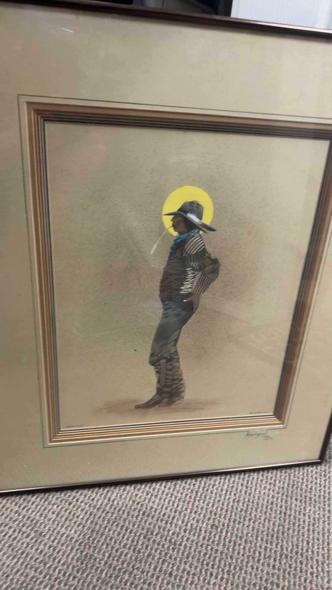 Framed Native American Western Art Print titled "Waiting on the Boys" - Image 1