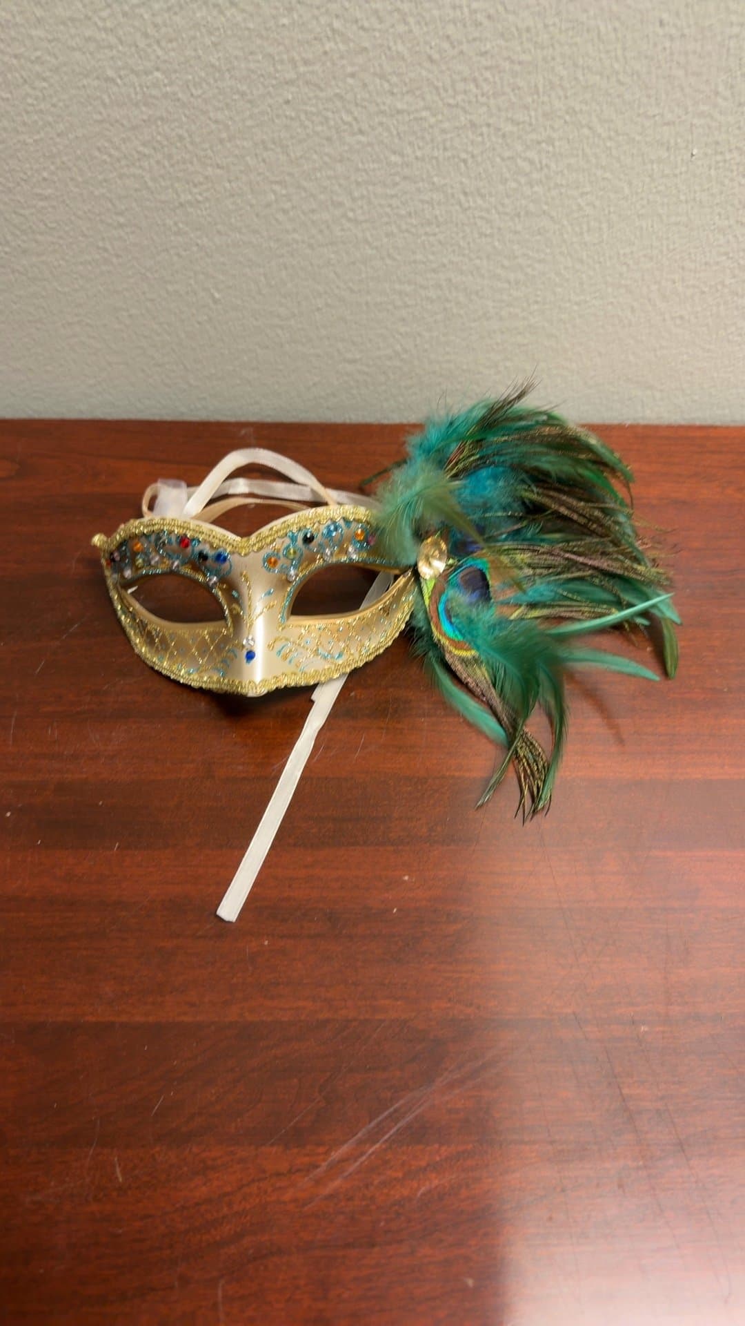 Venetian Style Masquerade Mask with Feathers - Image 1
