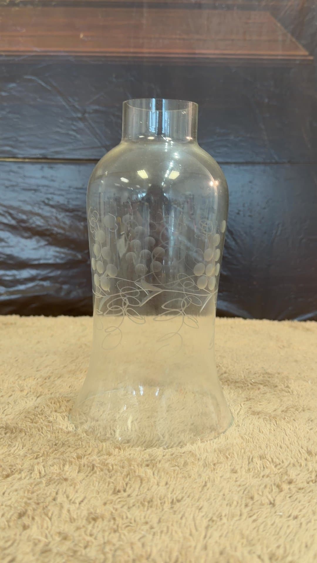 Etched Grape Motif Clear Glass Lamp Chimney - Image 1