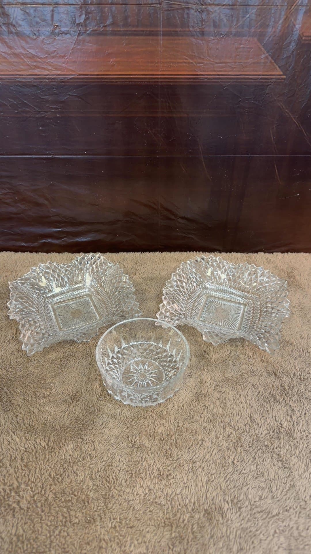 Vintage Pressed Cut Glass Candy Dish and Bowl Set - Image 1