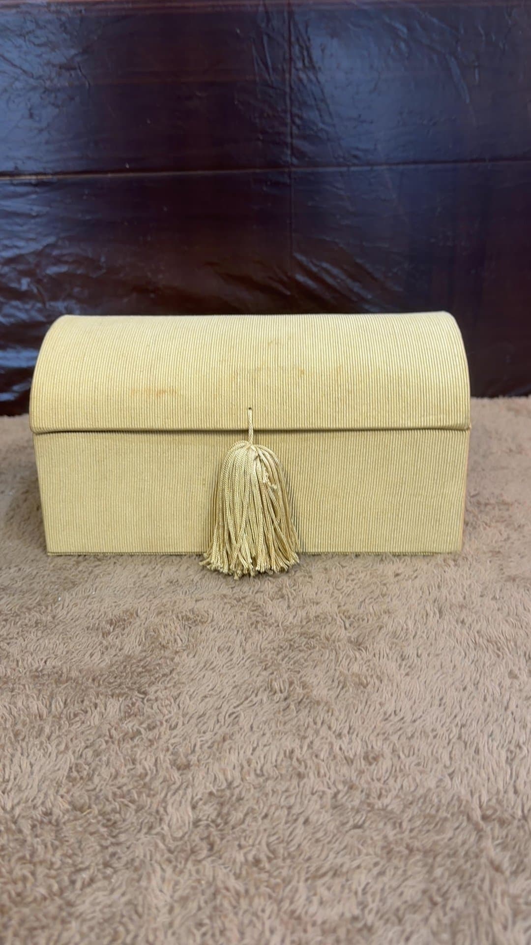 Annick Goutal Fabric Covered Trunk Storage Box with Tassel and Butterfly Interior - Image 1