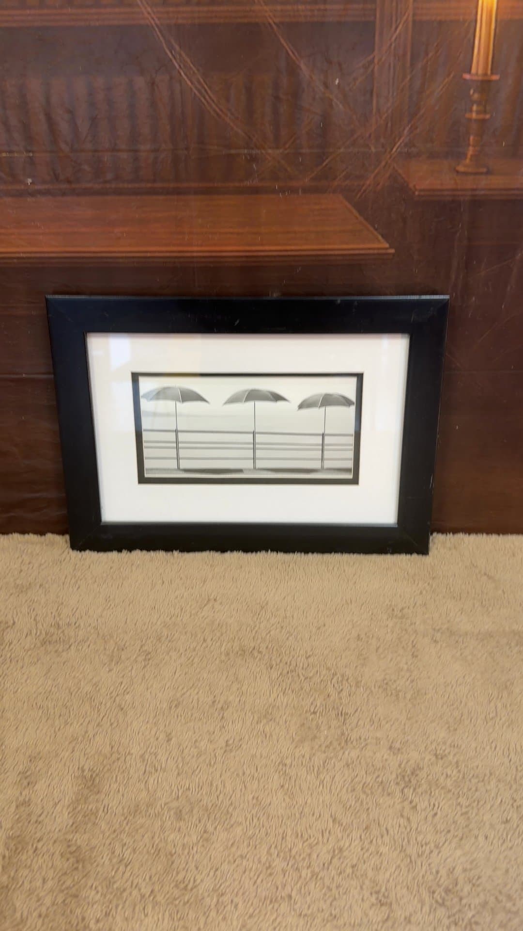 Walmart Framed Umbrellas Black and White Beach Photographic Print - Image 1