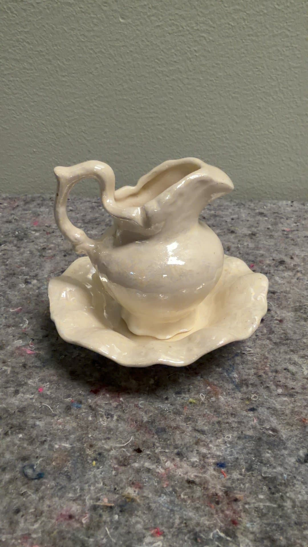 Vintage Earthenware Creamer and Saucer Set - Image 1