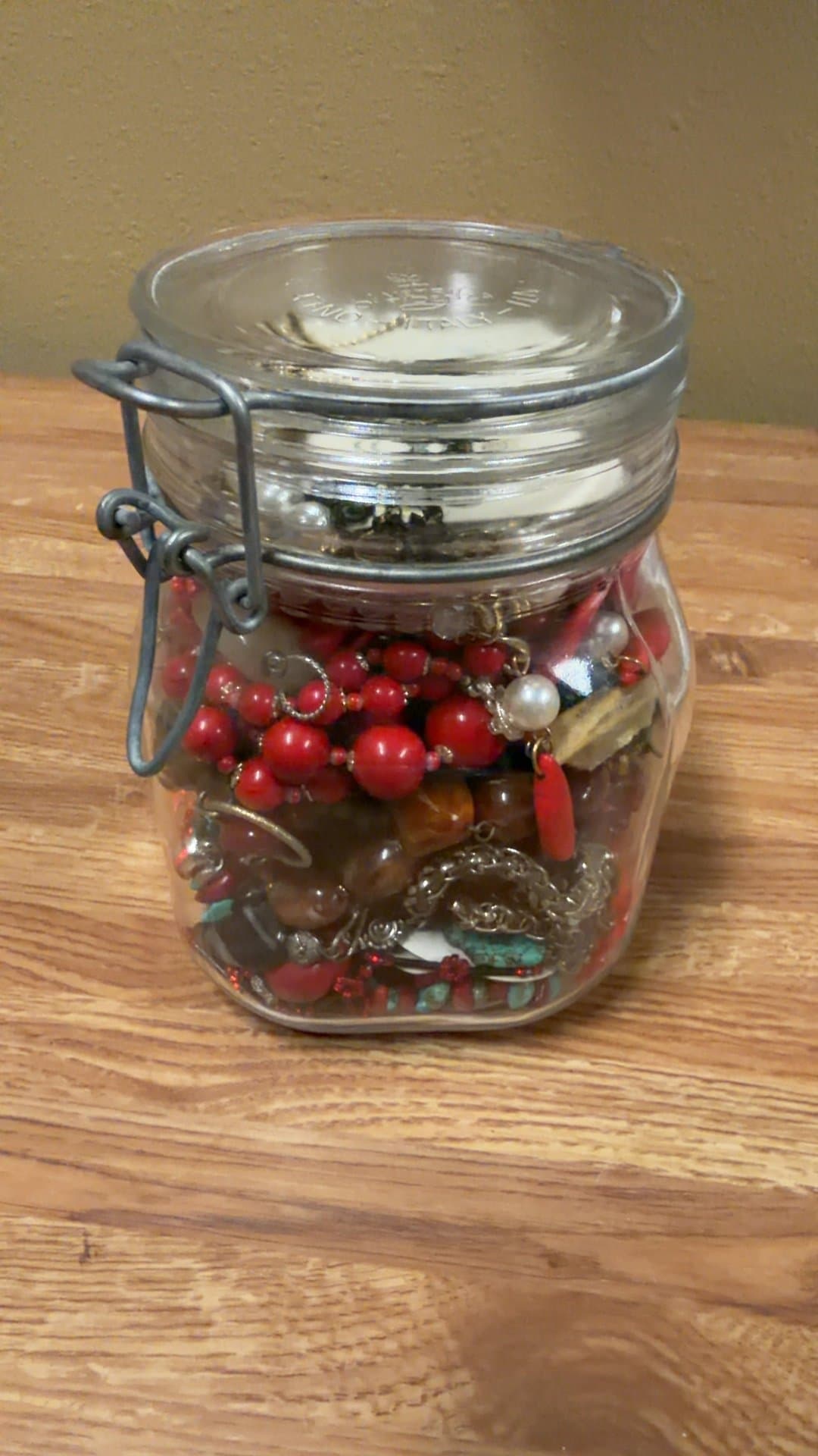 Ivetri Difidenza Italy Glass Jar with Assorted Costume Jewelry - Image 1