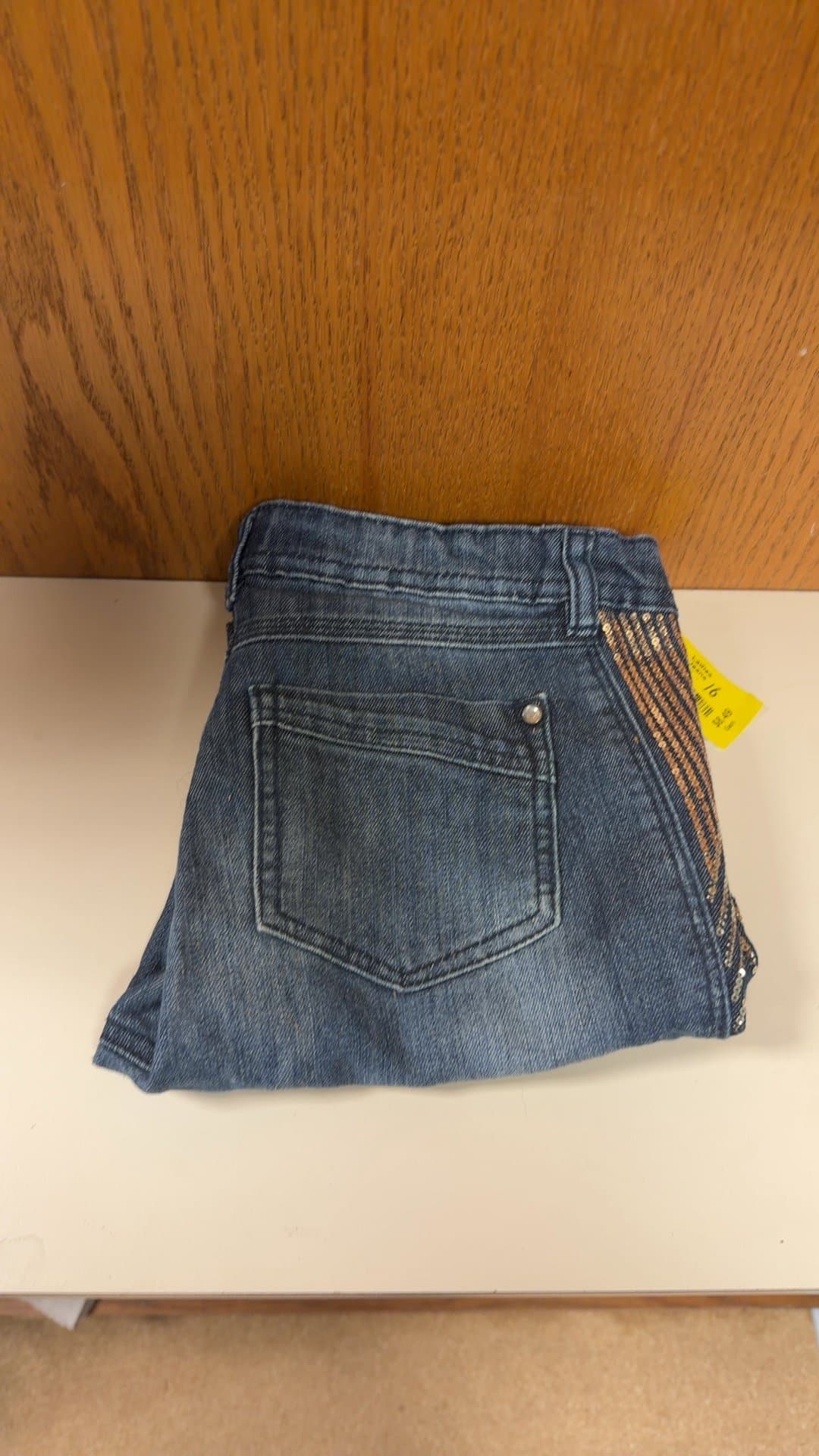 Total Girl Sequin Side Stripe Blue Denim Jeans Size 16 - Image 1
