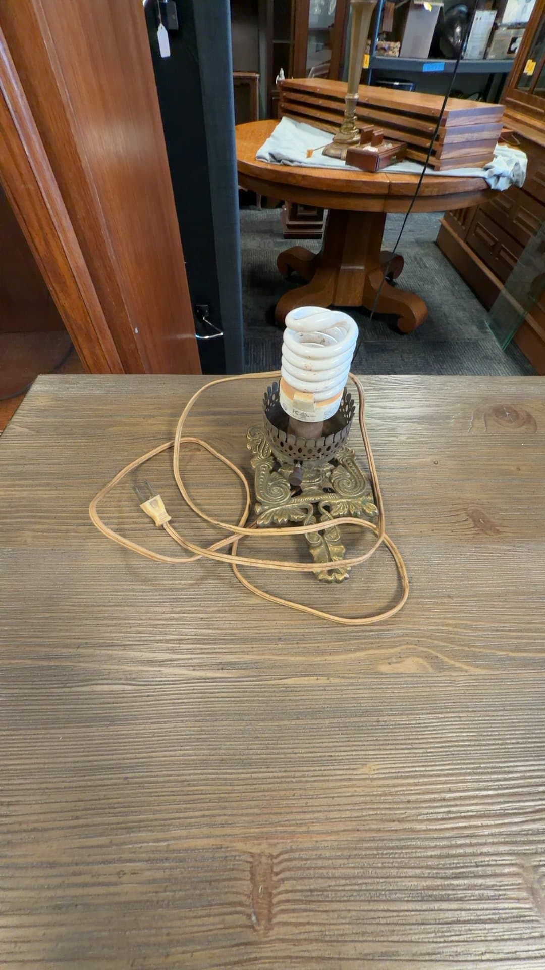 Vintage Brass Electric Lamp Base - Image 1