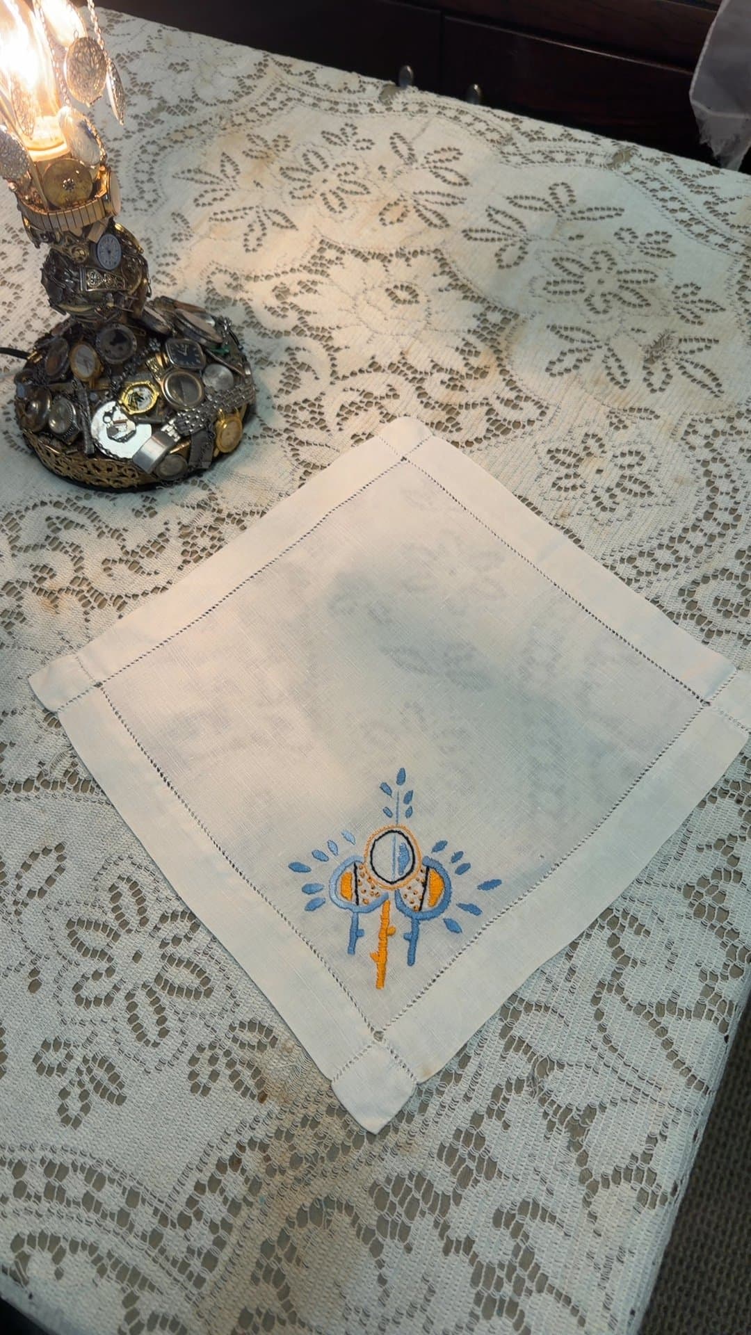 Vintage Embroidered Linen handkerchief - Image 1