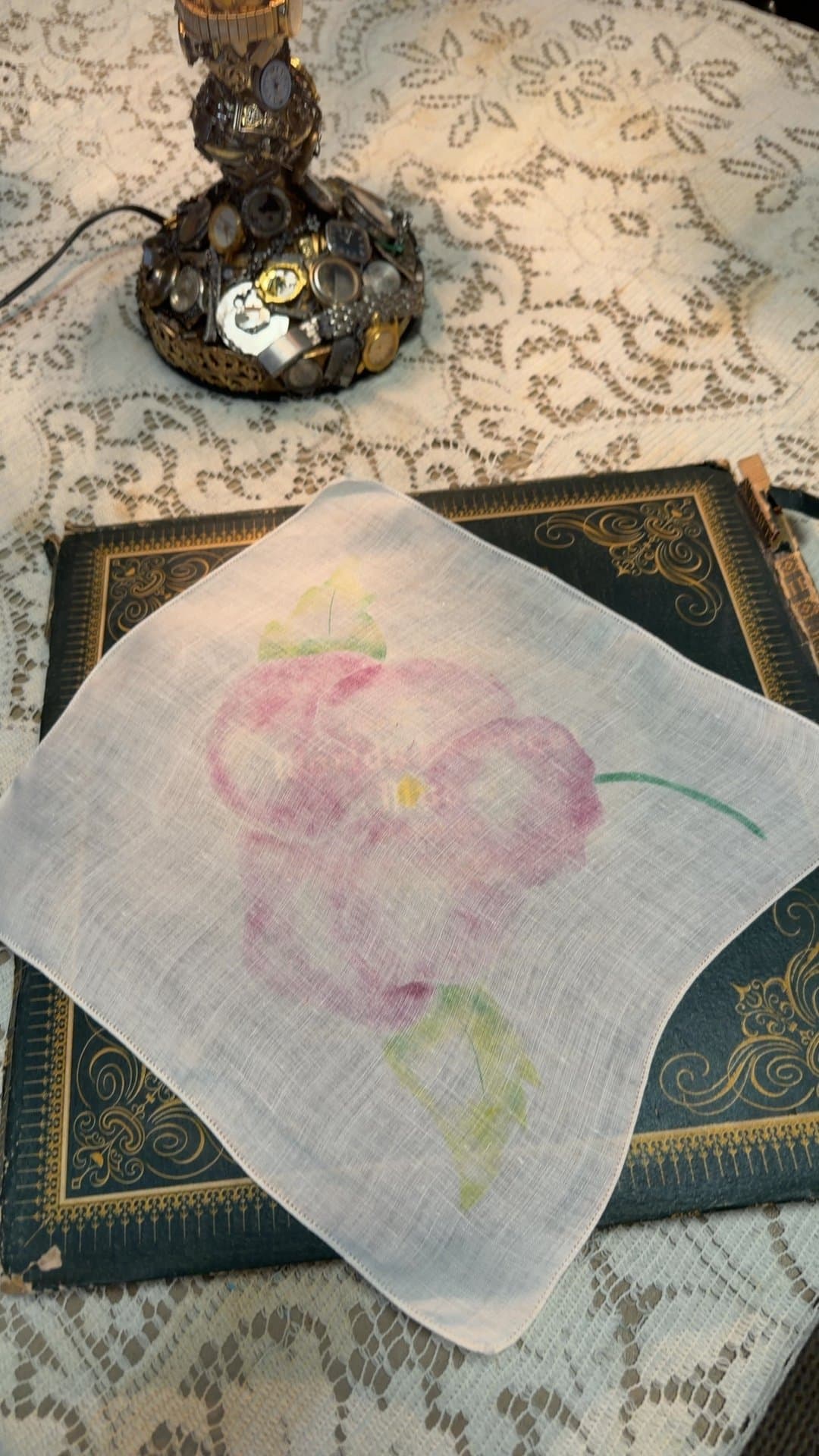 Vintage Floral Linen Handkerchief - Image 1