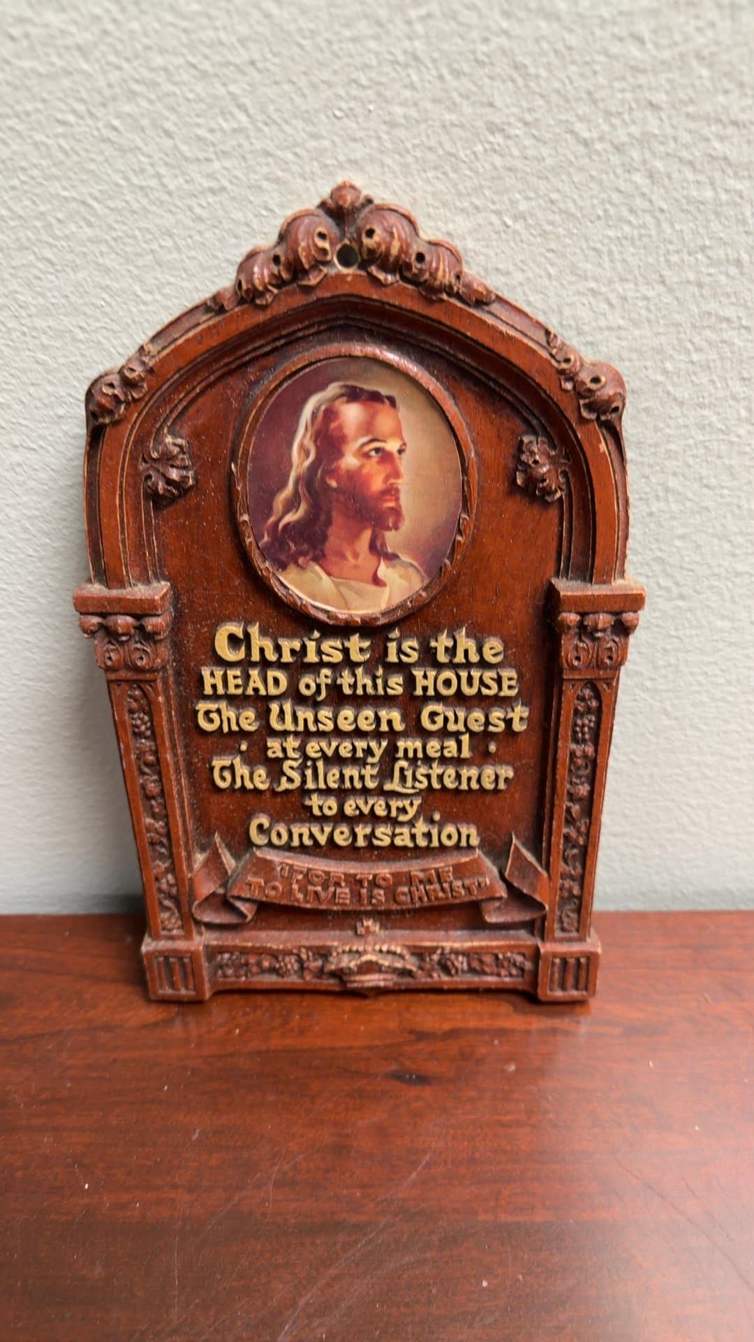 Vintage Religious Wall Plaque with Christ Image - Image 1