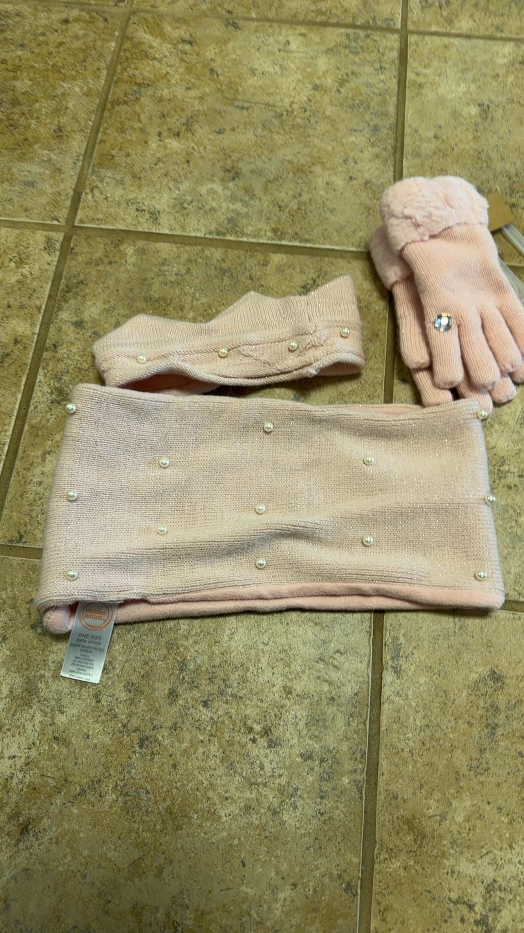 Wonder Nation Girls Pink Pearl-Embellished Winter Accessory Set - Image 1