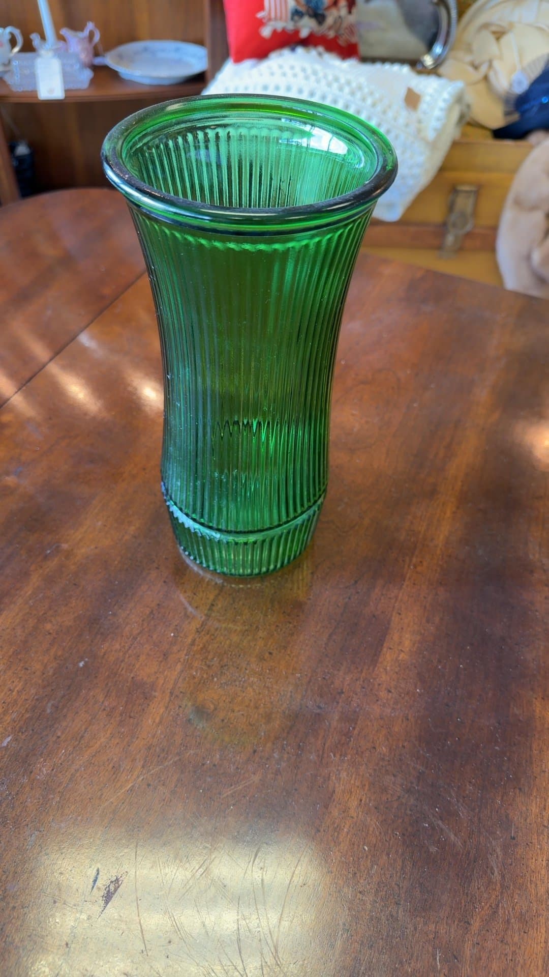 Hoosier Glass Green Ribbed Vase - Image 1