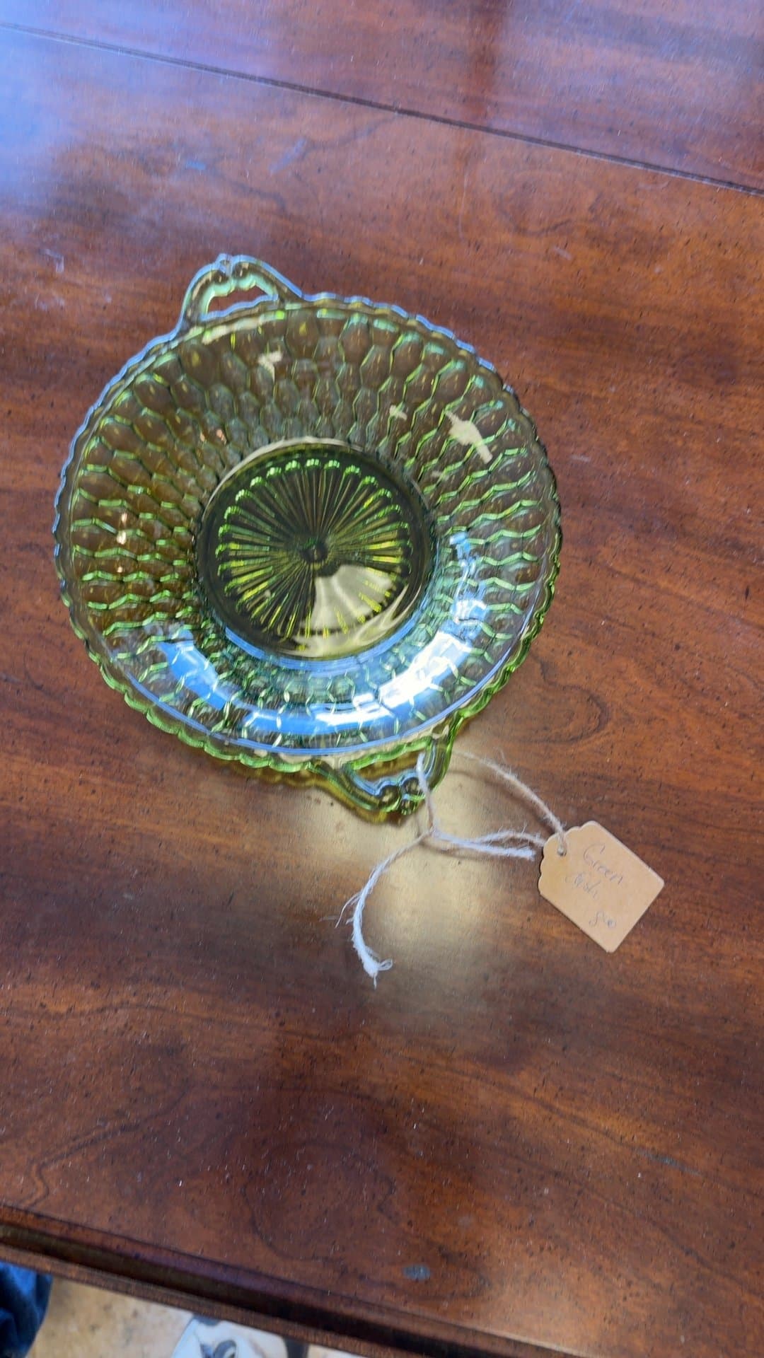 Vintage Green Glass Serving Bowl - Image 1