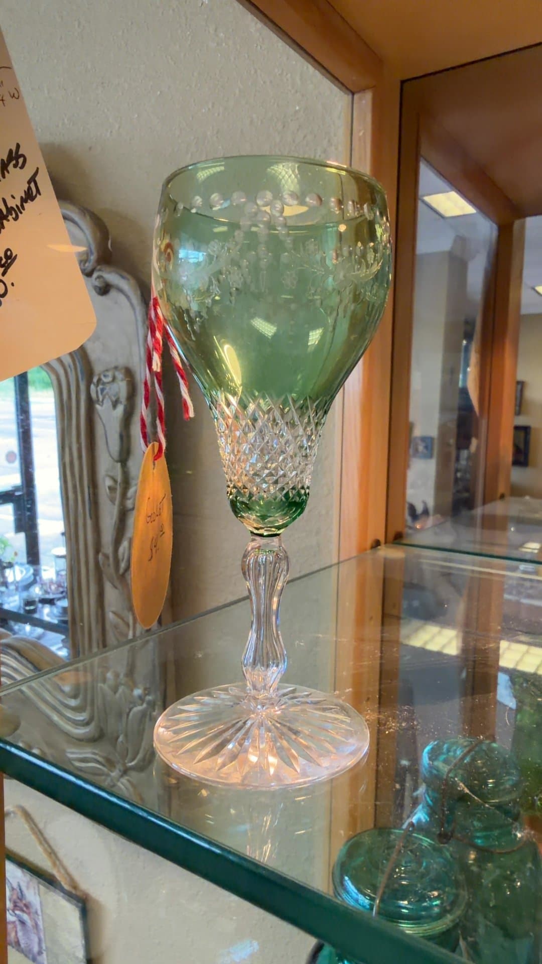 Vintage Green Crystal Goblet - Image 1