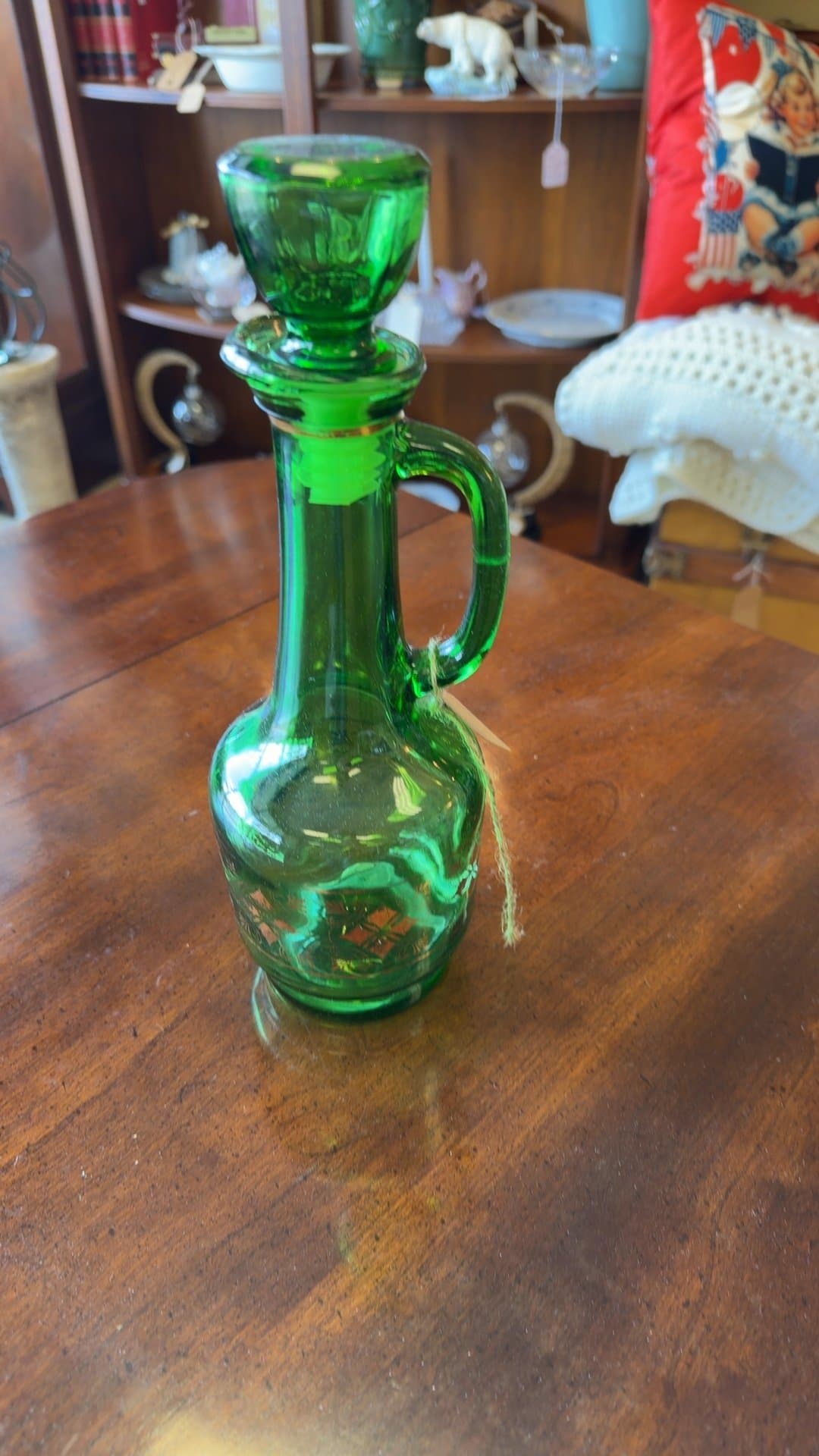 Vintage Green Glass Italian Decanter - Image 1