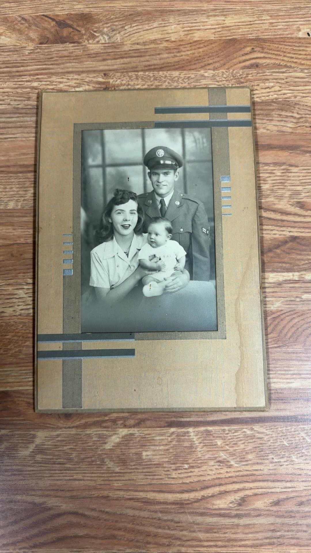 Vintage Military Family Photograph in Frame - Image 1