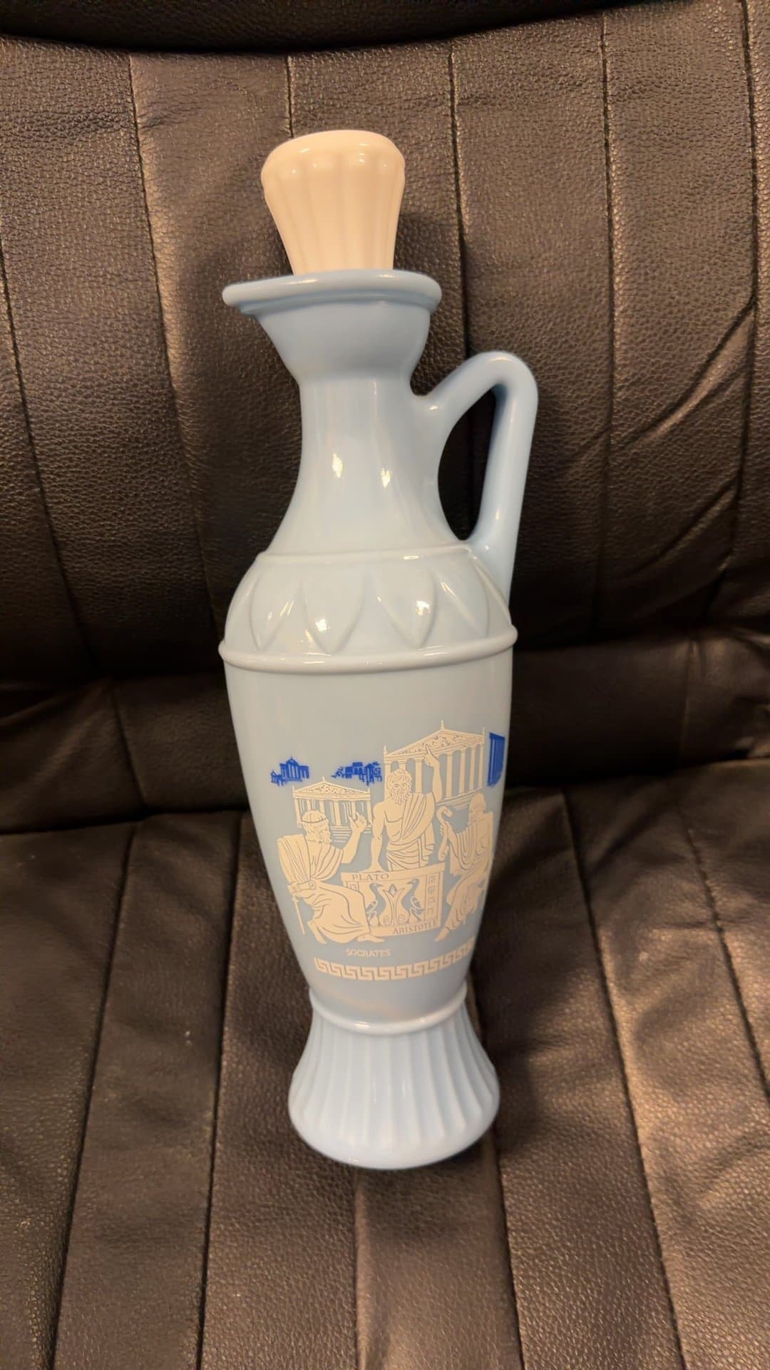 Vintage Wheaton Blue Milk Glass Greek Philosophers Decanter - Image 1
