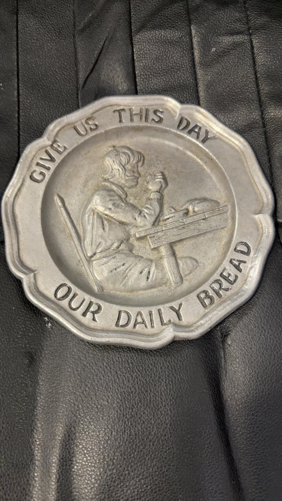 Vintage Pewter Give Us This Day Our Daily Bread Wall Plaque - Image 1