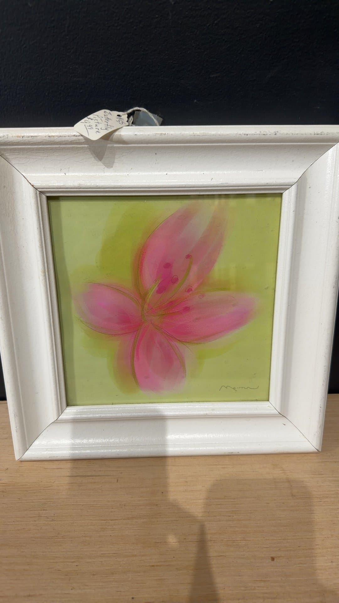 Framed Pink Floral Lily Painting Signed Morrow - Image 1