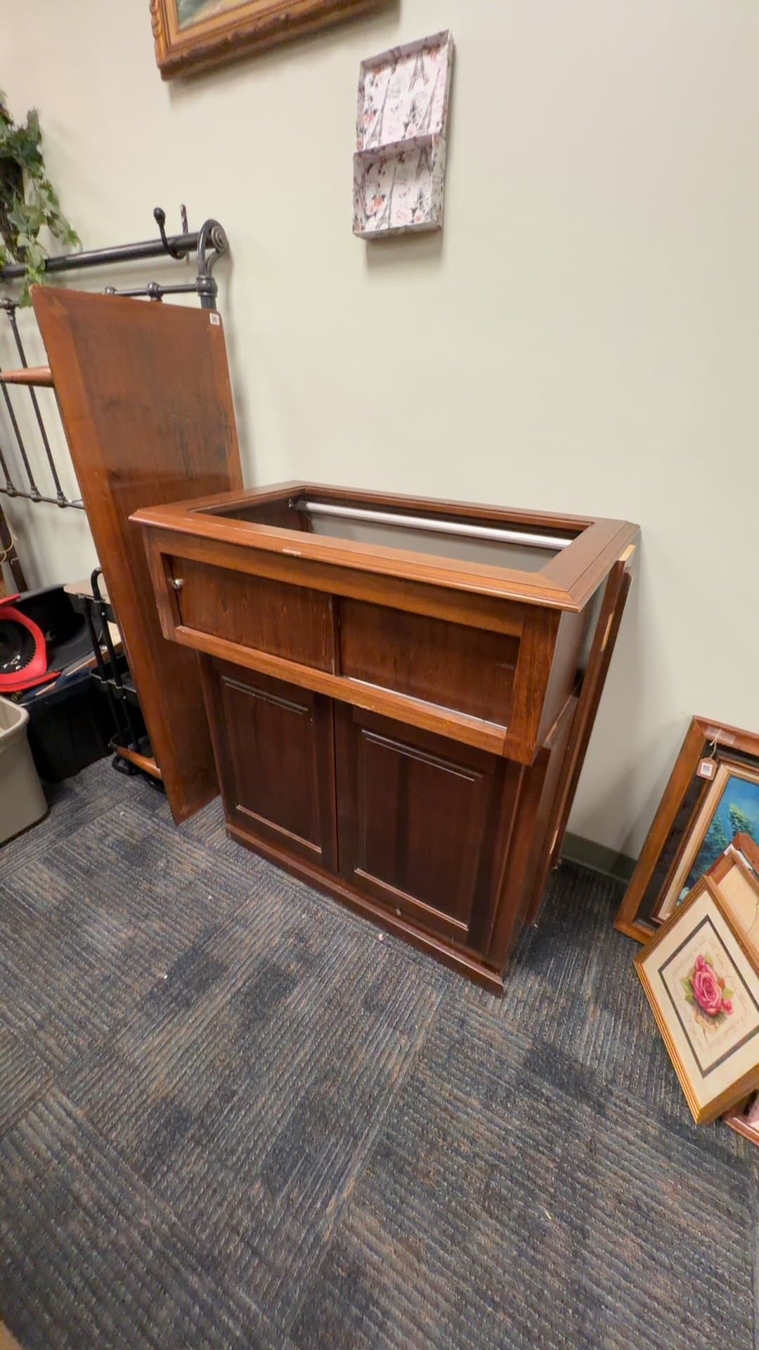 Wooden Display Case Cabinet with Glass Top Opening - Image 1