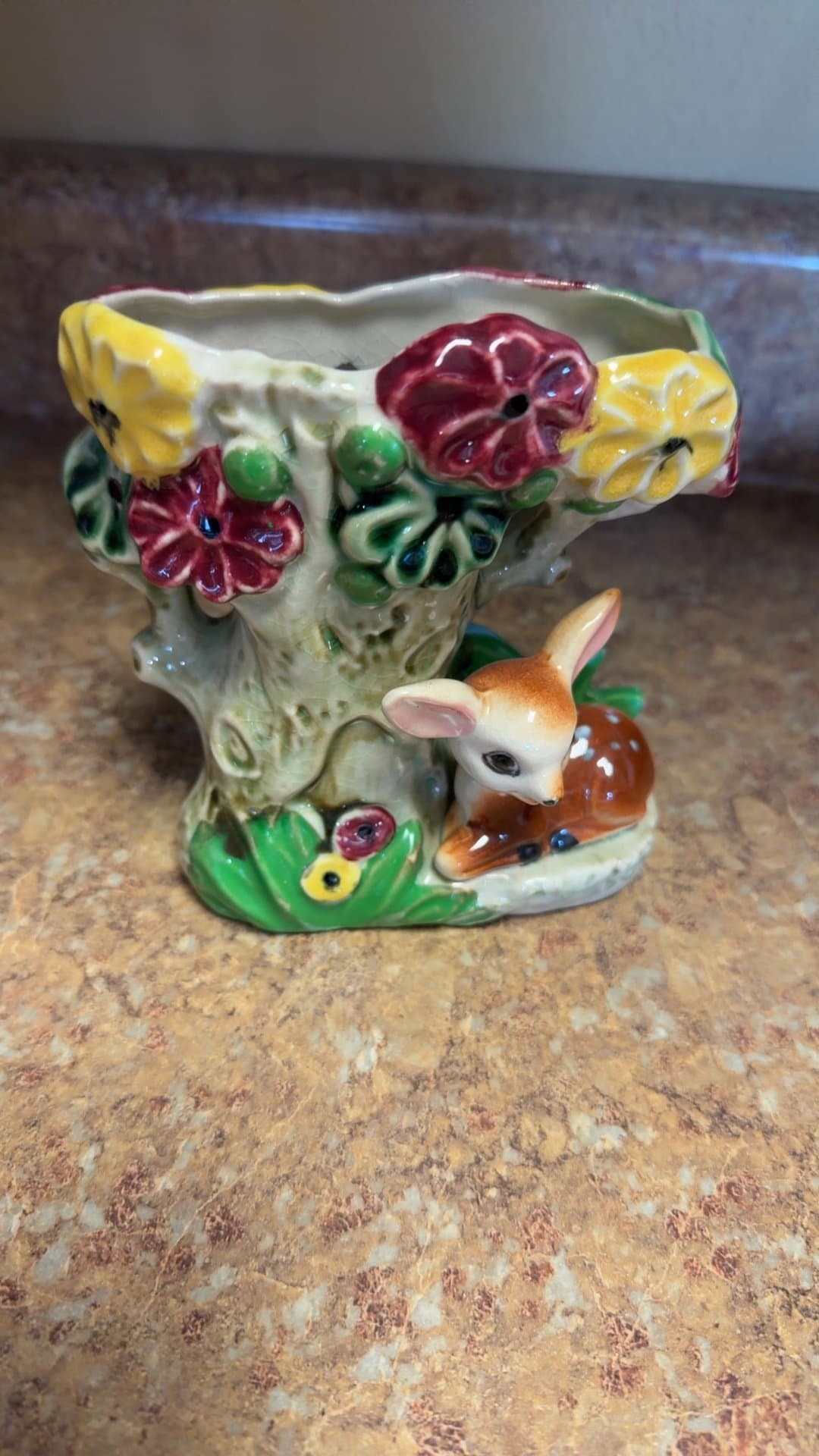Vintage Ceramic Deer and Flower Figurine - Image 1