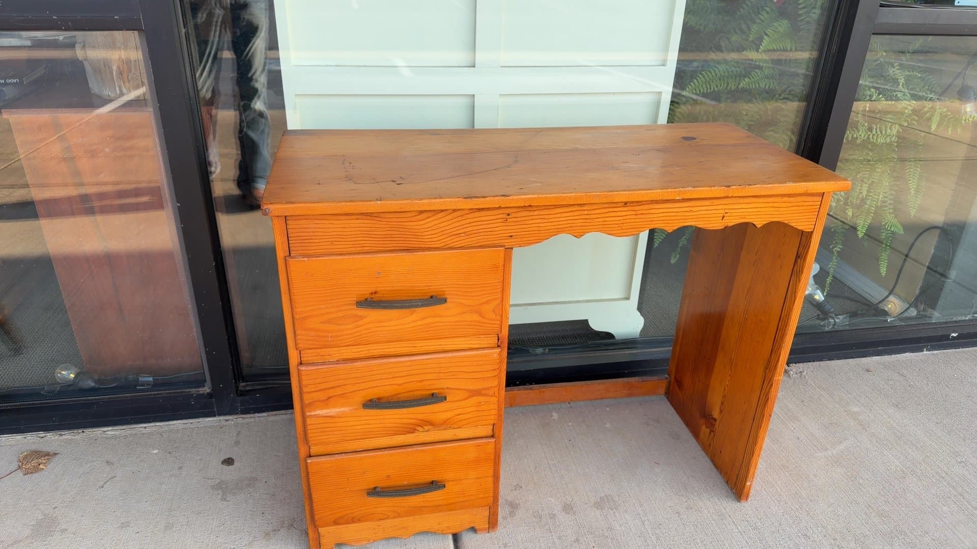 Vintage Wooden Desk with Drawers - Image 1