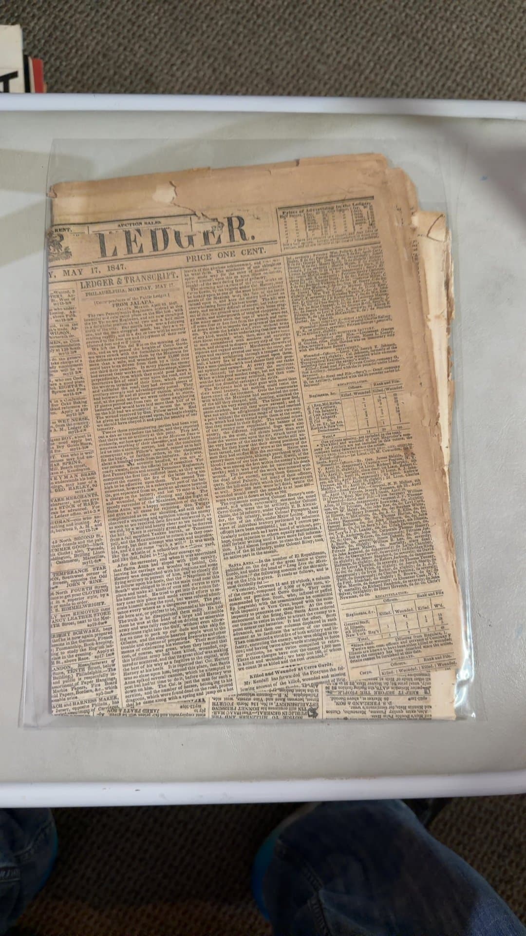 1847 Philadelphia Public Ledger Newspaper - Image 1