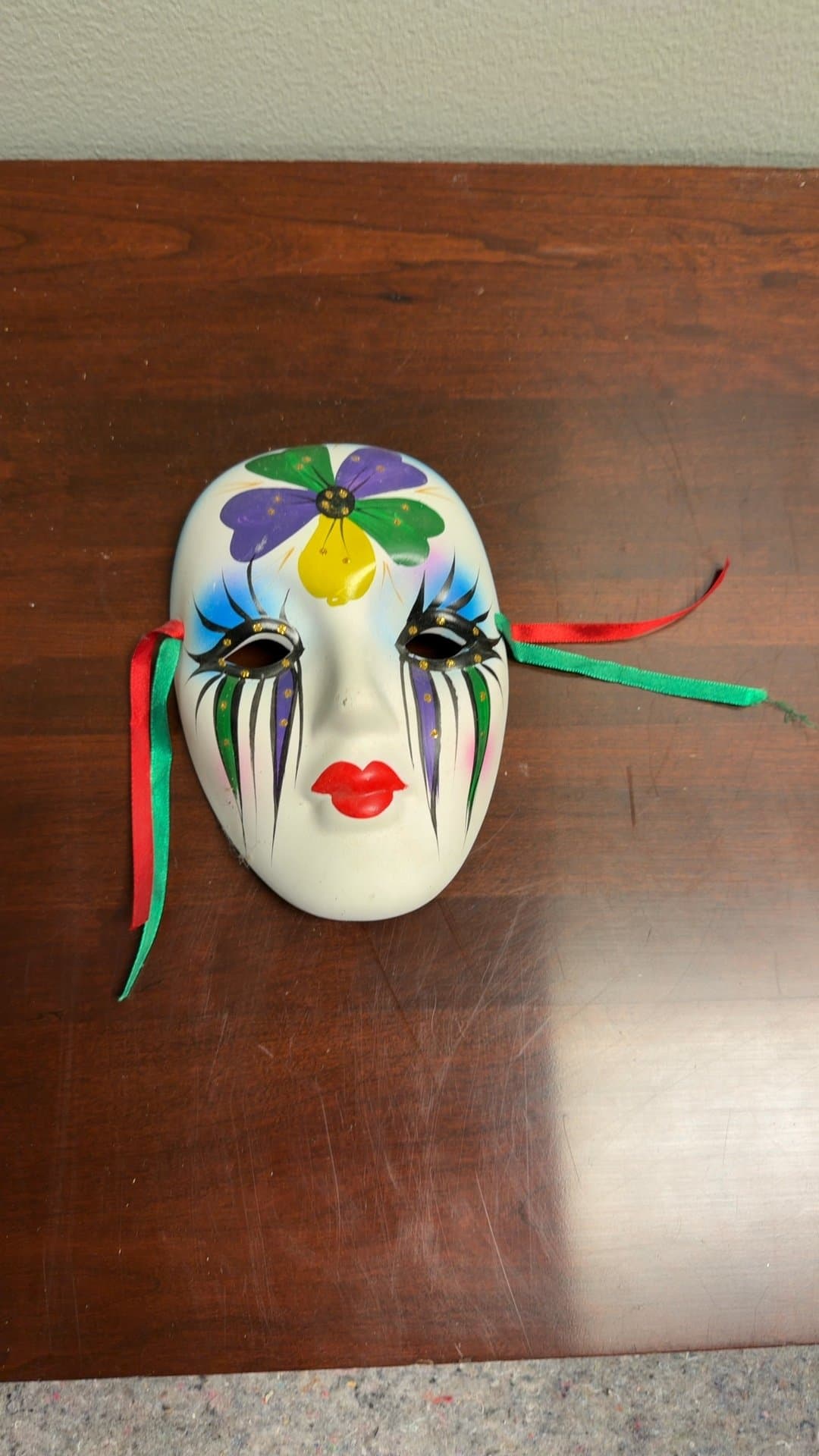 Decorative Painted Mask with Ribbons - Image 1