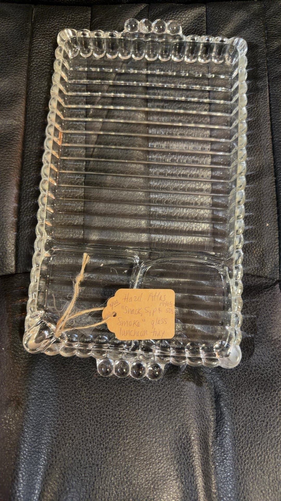 Hazel Atlas Snack Sip Smoke Glass Luncheon Tray - Image 1