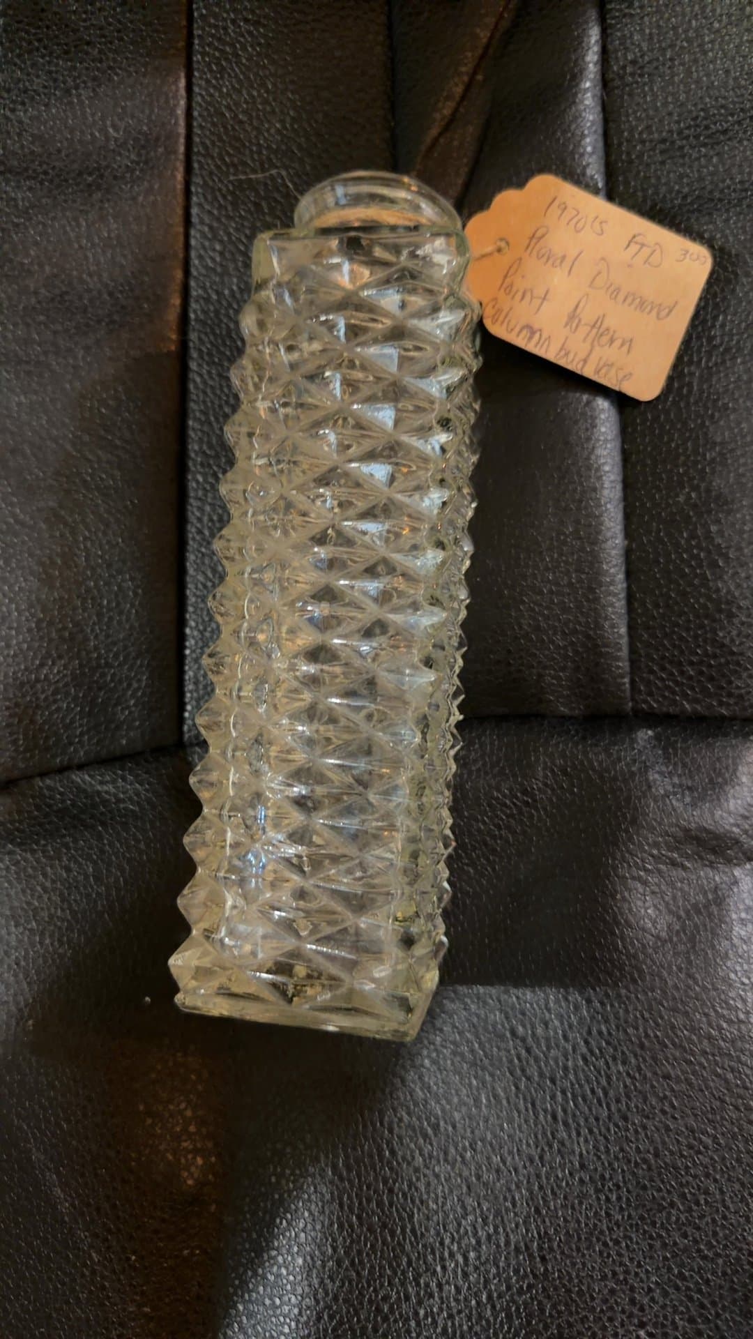 1970s FTD Royal Diamond Point Pattern Glass Vase
