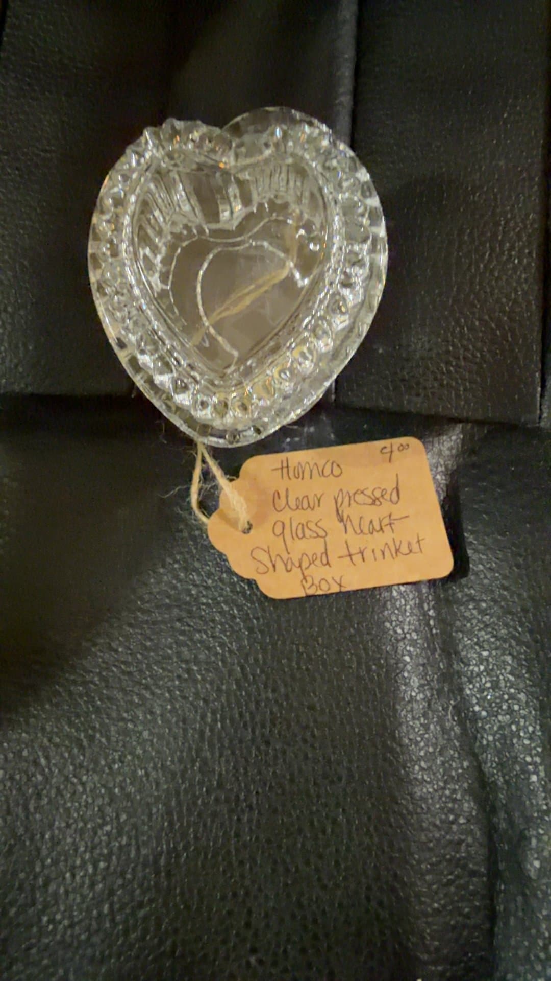 Homco Clear Pressed Glass Heart-Shaped Trinket Box - Image 1