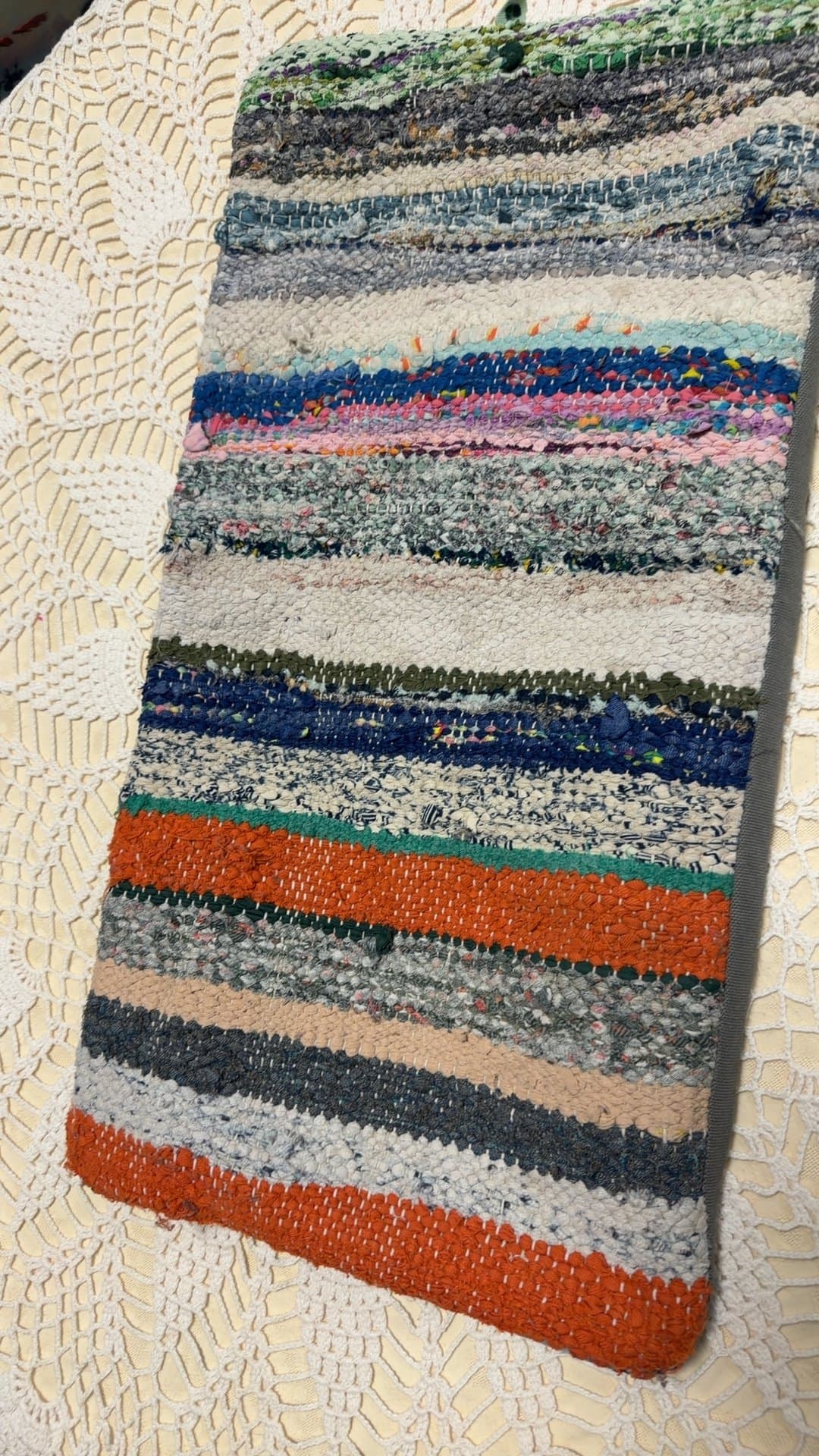 Handwoven Striped Rag Rug Pillow - Image 1