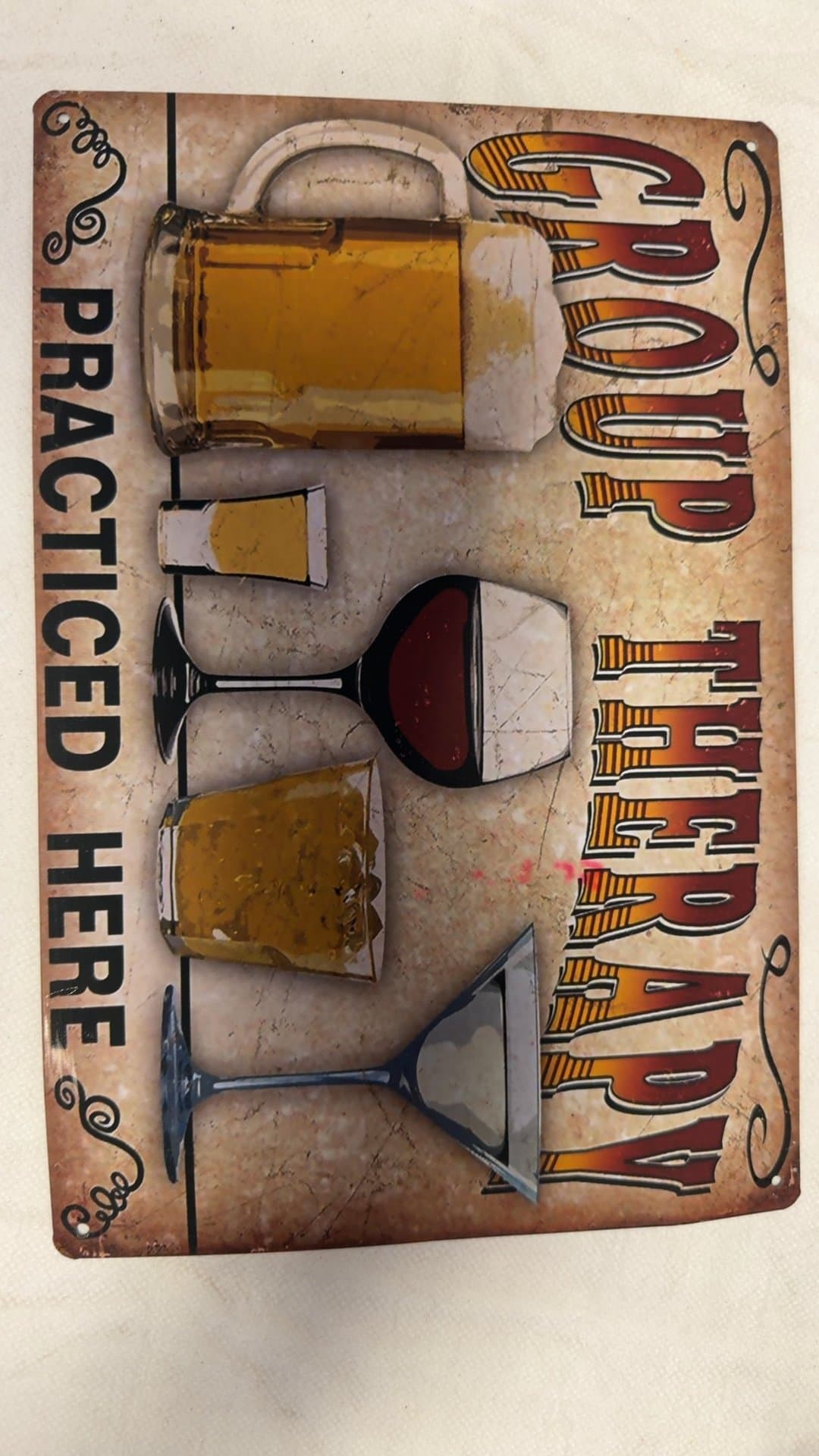 Group Therapy Practiced Here Metal Tin Bar Sign - Image 1