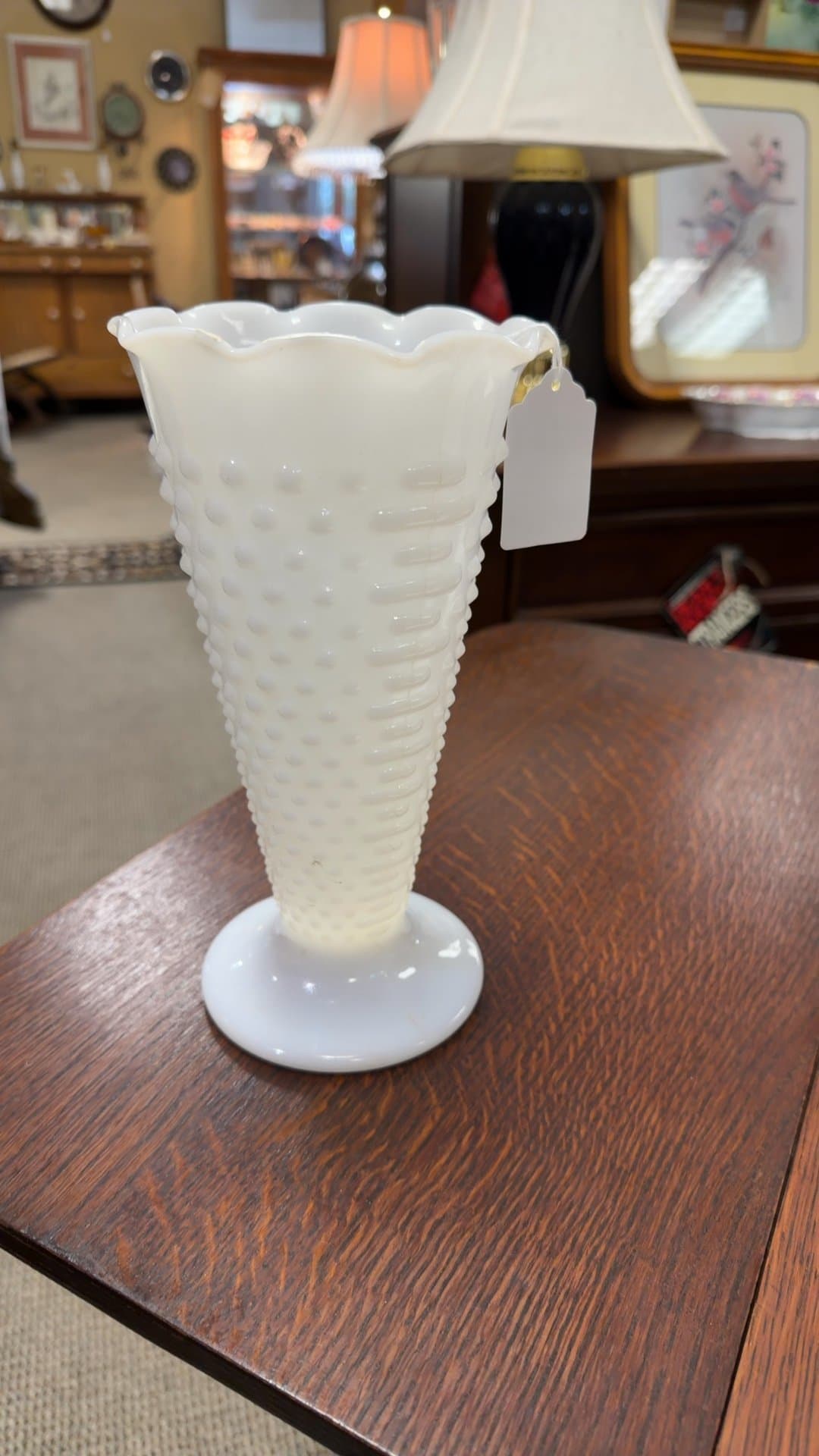 Anchor Hocking Hobnail Milk Glass Trumpet Vase - Image 1
