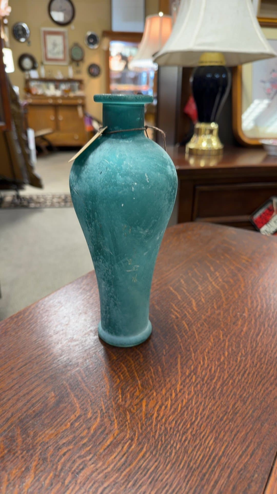 Vintage Green Earthenware Vase - Image 1