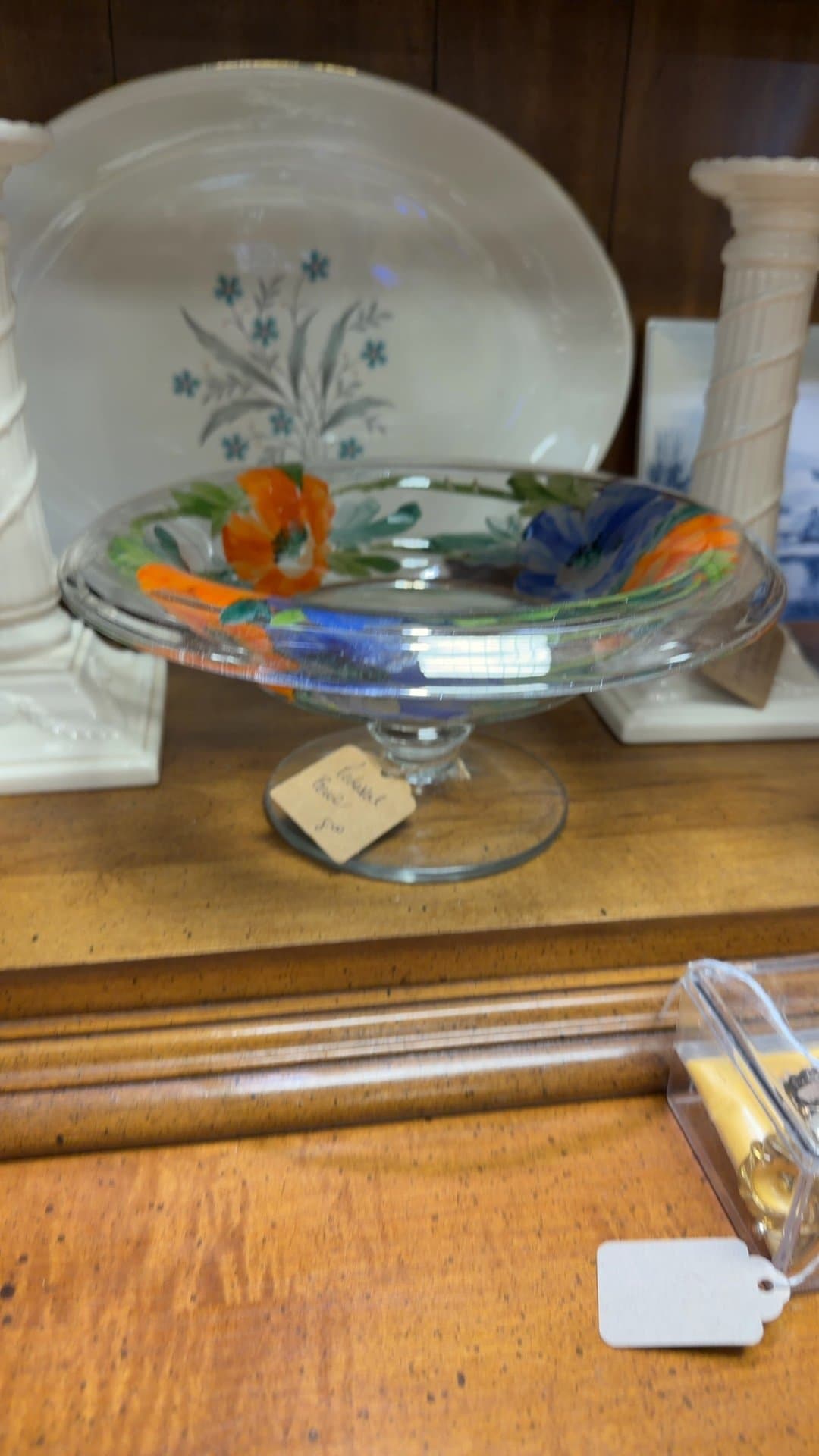 Hand-Painted Glass Pedestal Bowl - Image 1