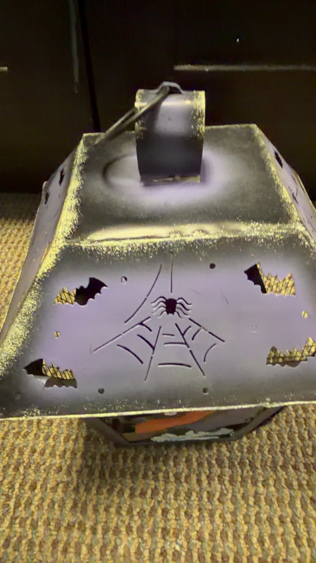 Metal Halloween Candle Lantern with Witch and Spider Cutouts - Image 1