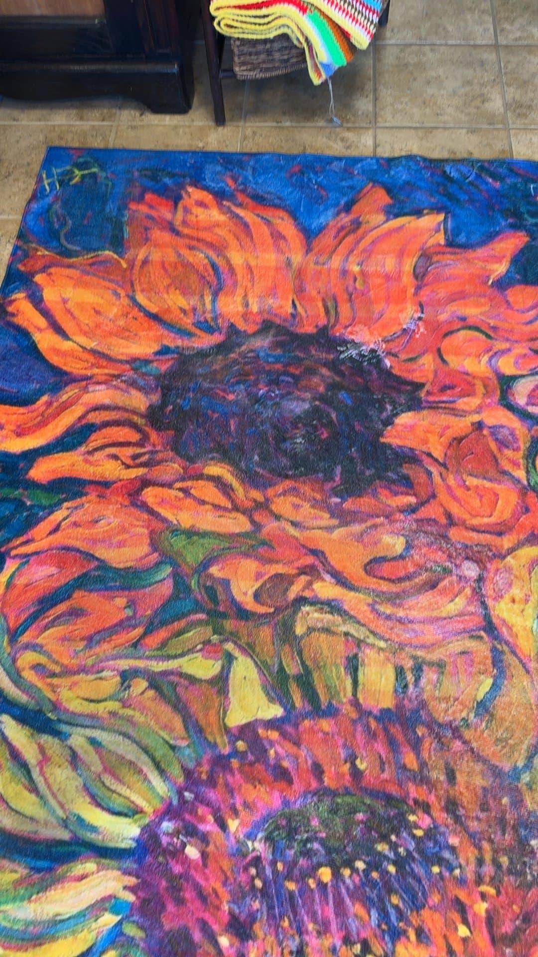 Colorful Van Gogh Style Sunflower Area Rug - Image 1