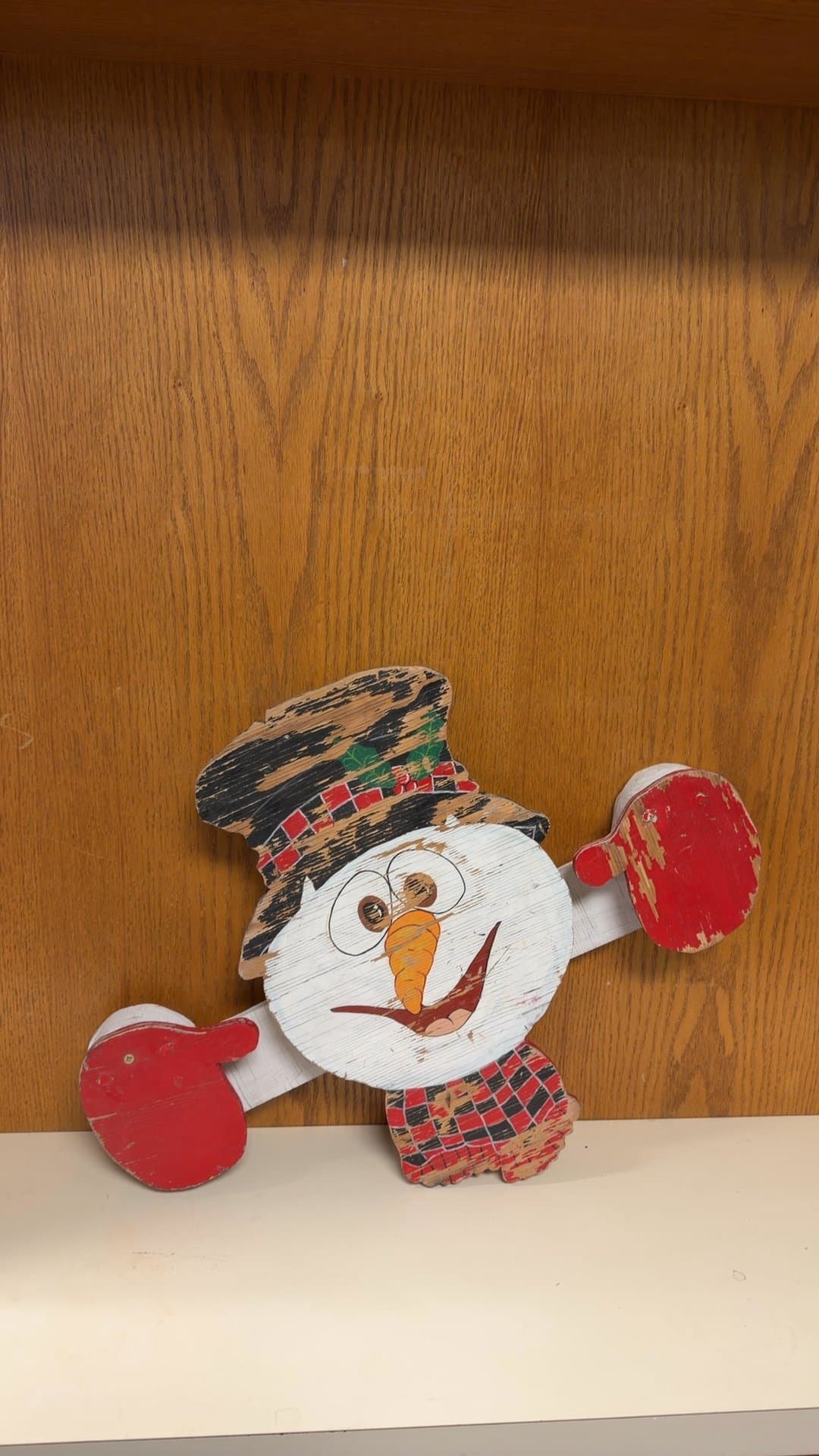 Vintage Wooden Snowman Decoration - Image 1