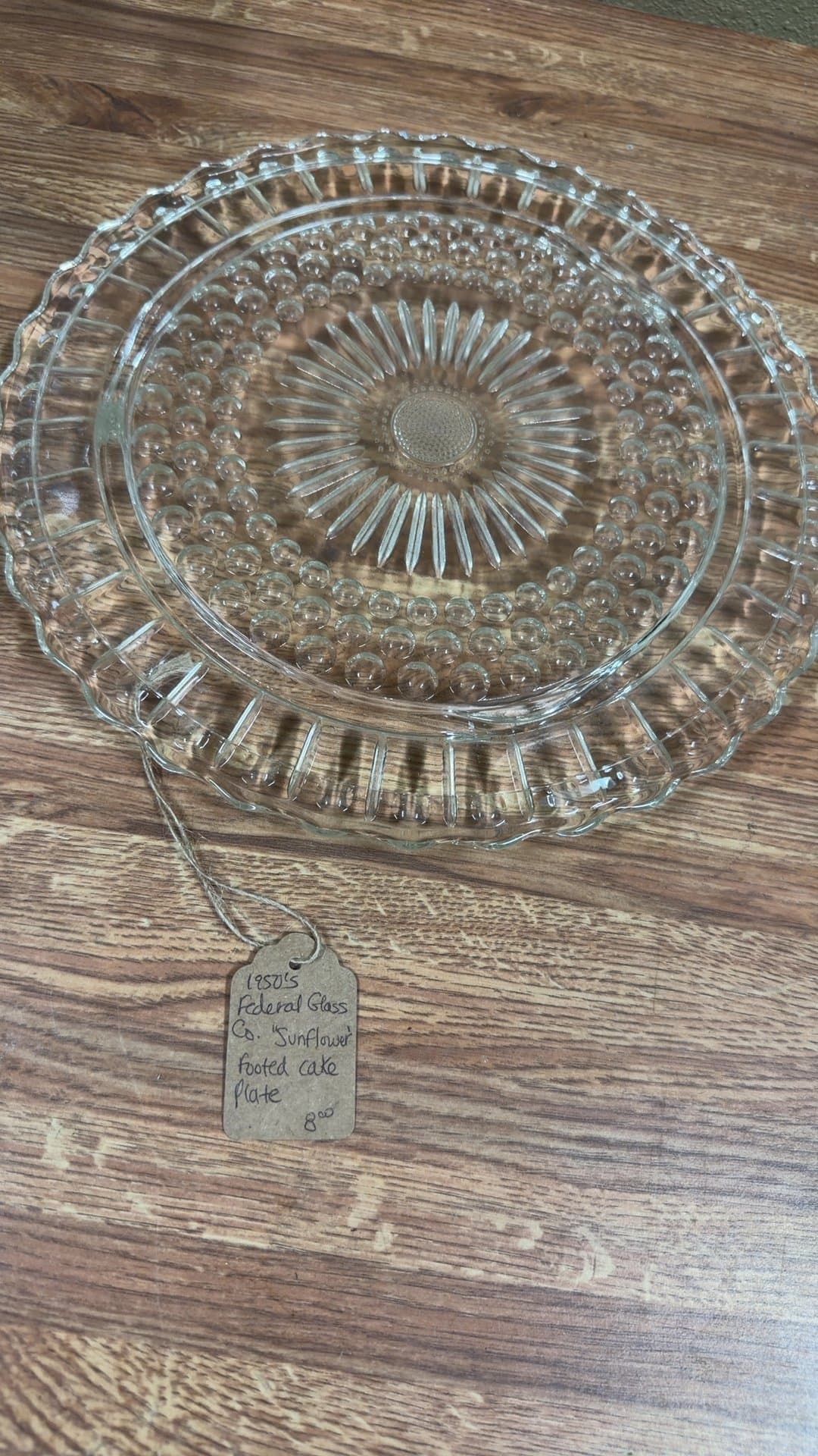 1950s Federal Glass Co. Sunflower Footed Cake Plate - Image 1