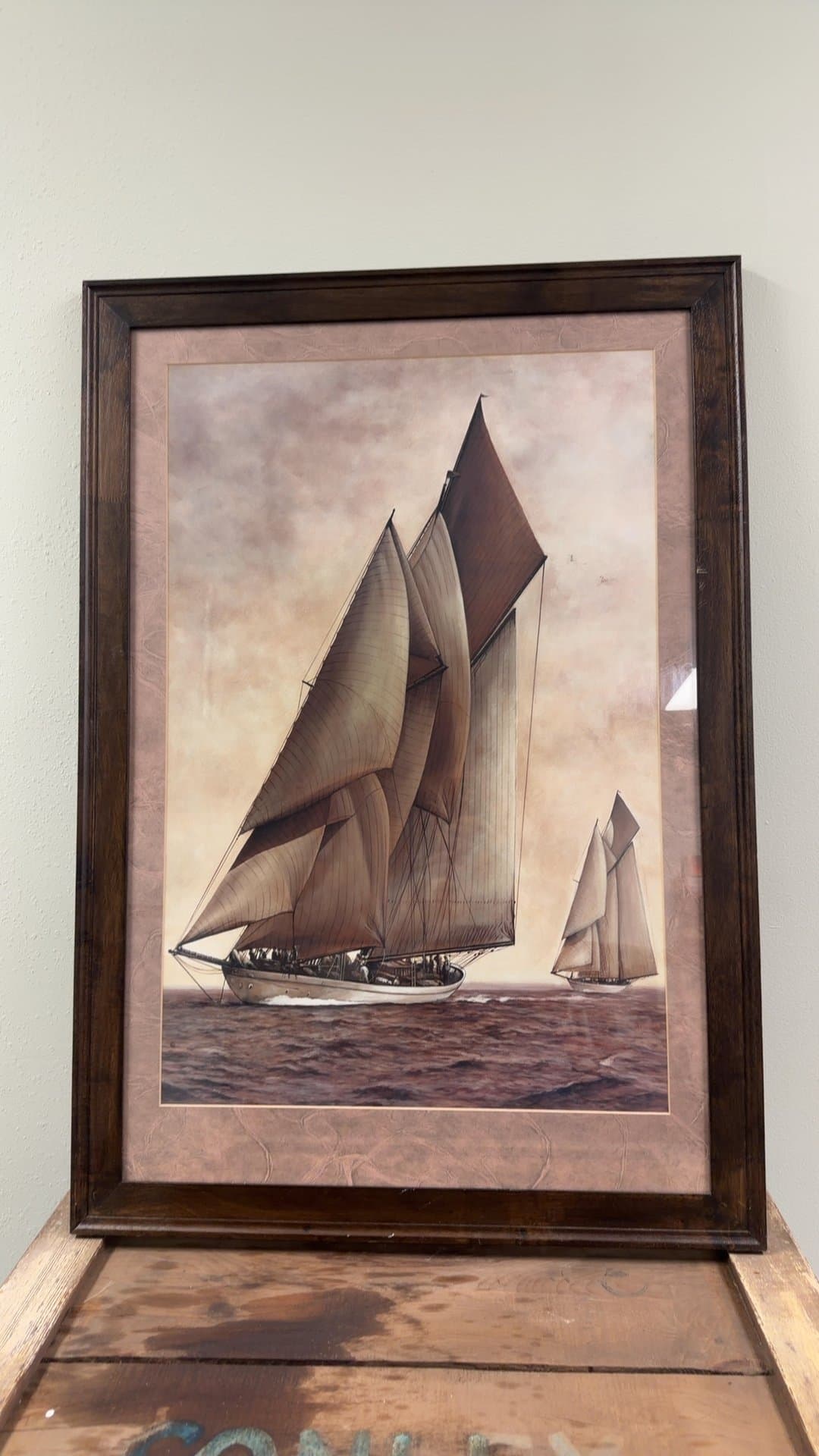 Framed Nautical Painting of a Sloop - Image 1