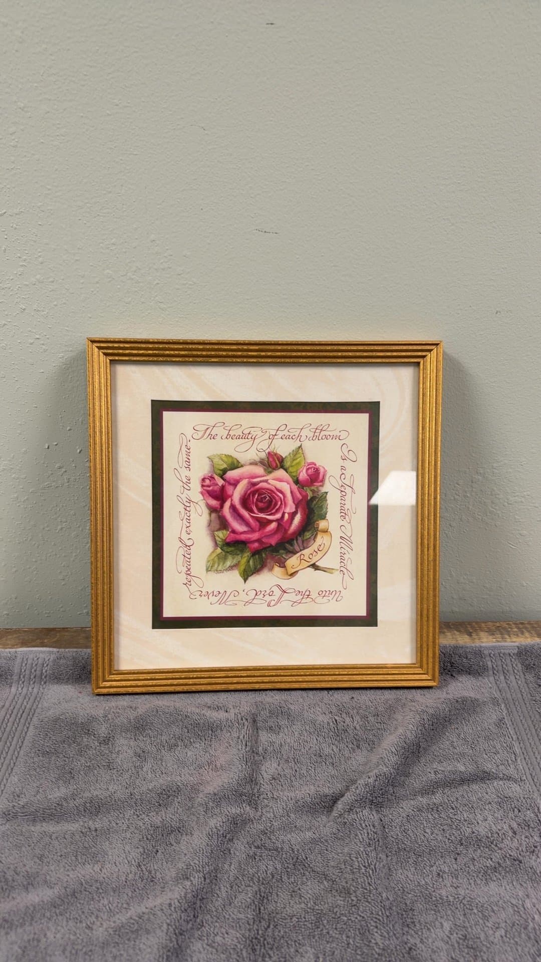 Framed Rose Artwork with Calligraphy - Image 1