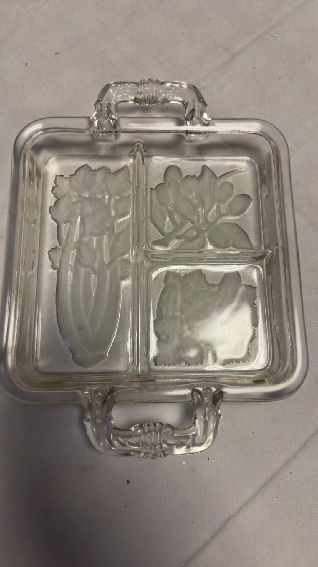 Intaglio Style 1940's-50's Fruit and Vegetable 3 part Relish Tray - Image 1