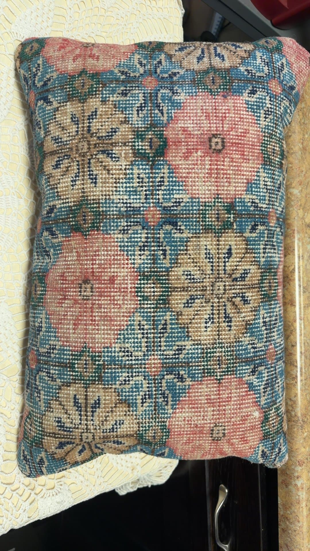 Vintage Needlepoint Throw Pillow - Image 1