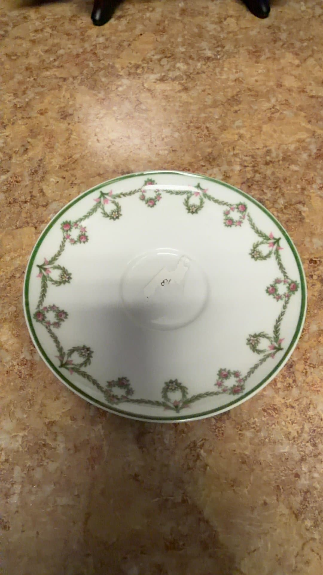 Antique French Limoges Porcelain Saucer with Pink Rose Garlands - Image 1