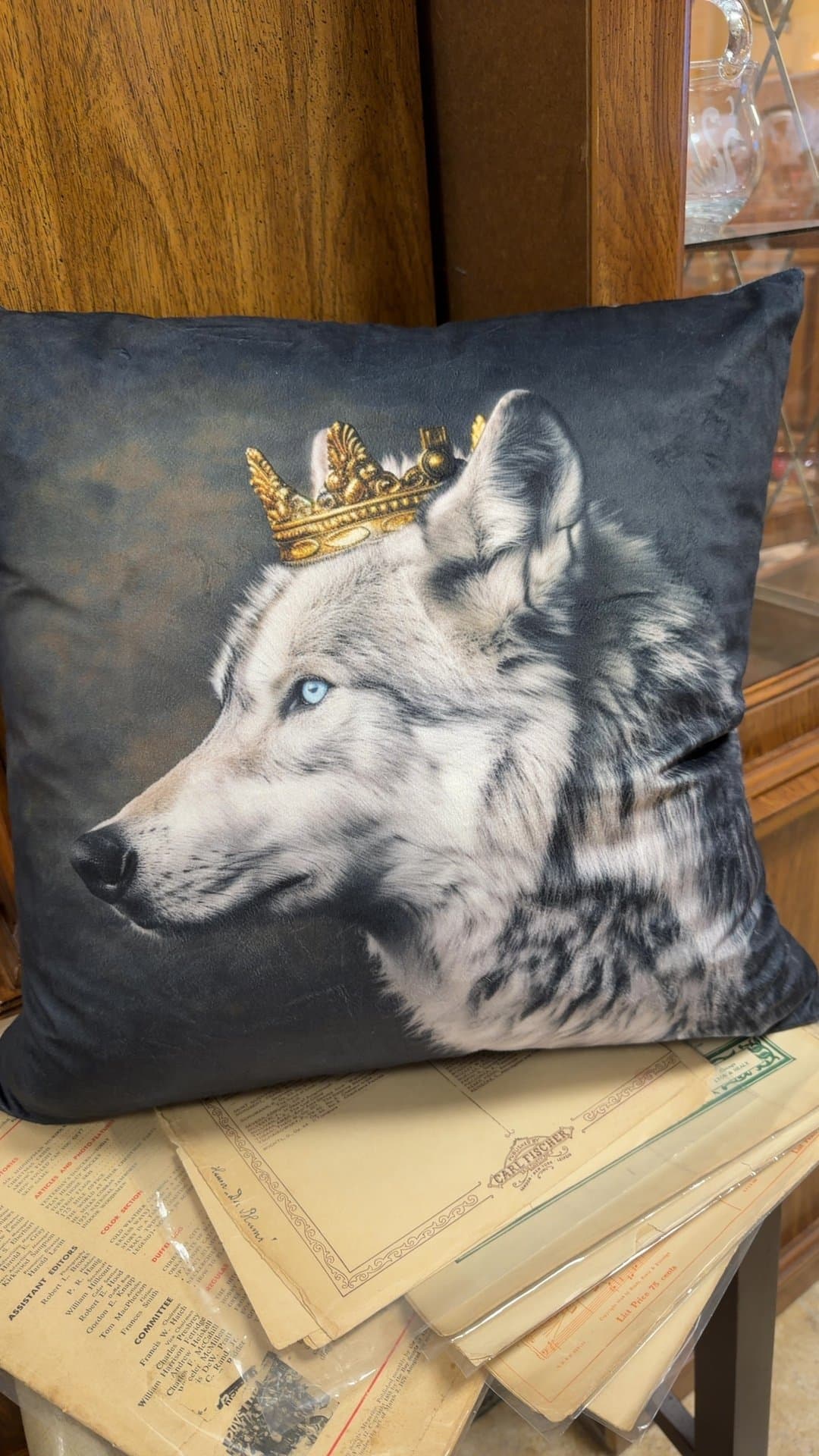 Wolf with Crown Throw Pillow - Image 1
