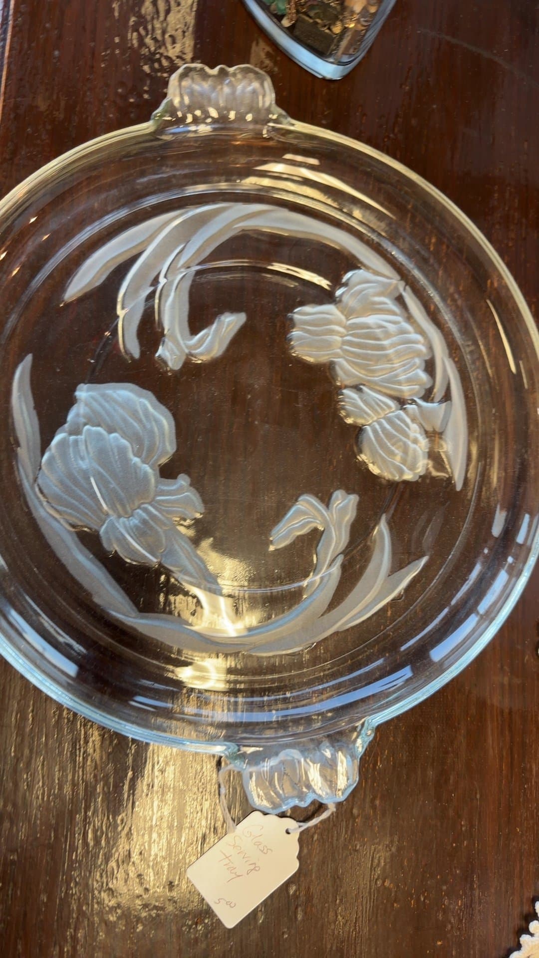 Etched Glass Serving Tray with Floral Design - Image 1